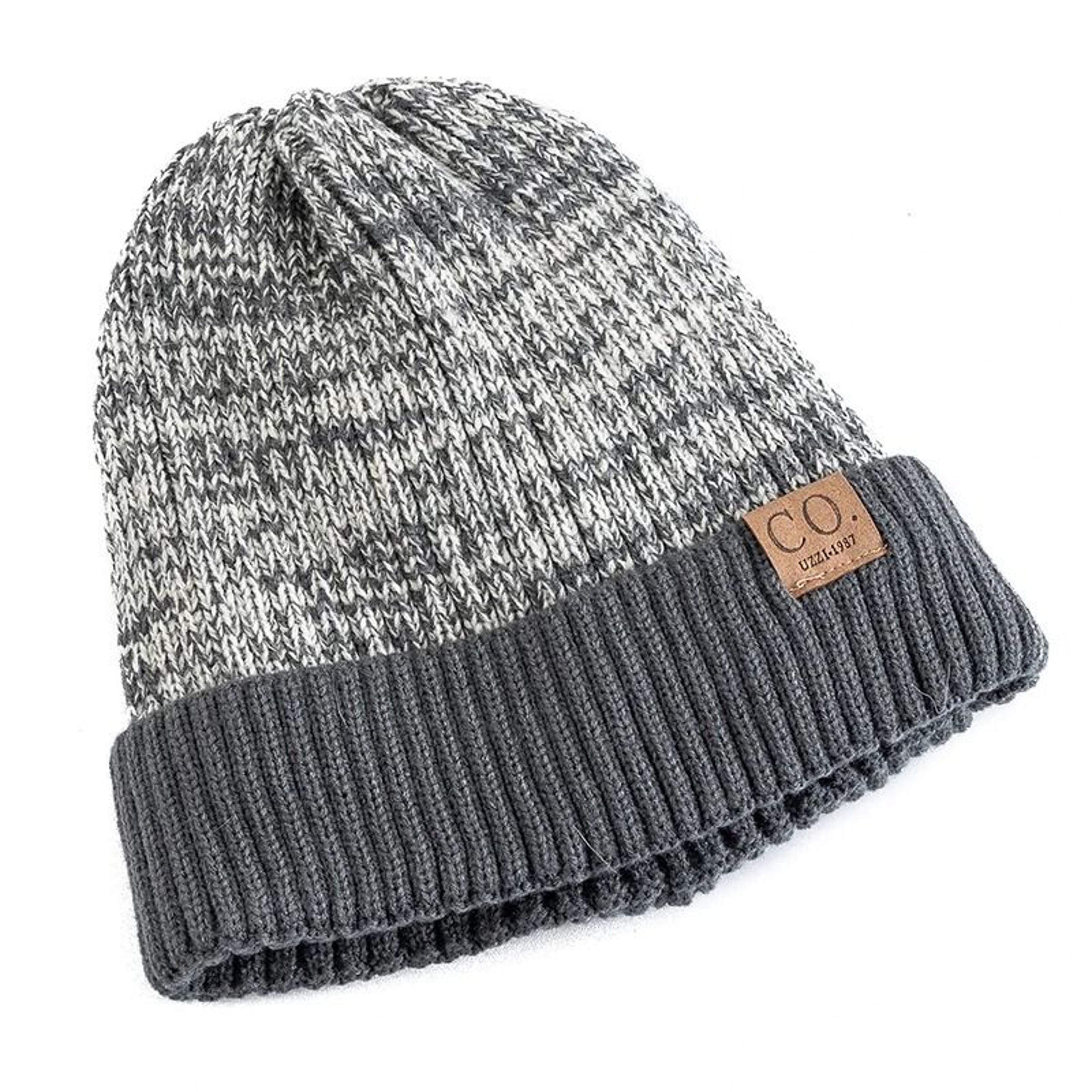 Unisex Two Tone Winter Fur Lined Beanie Hat 2