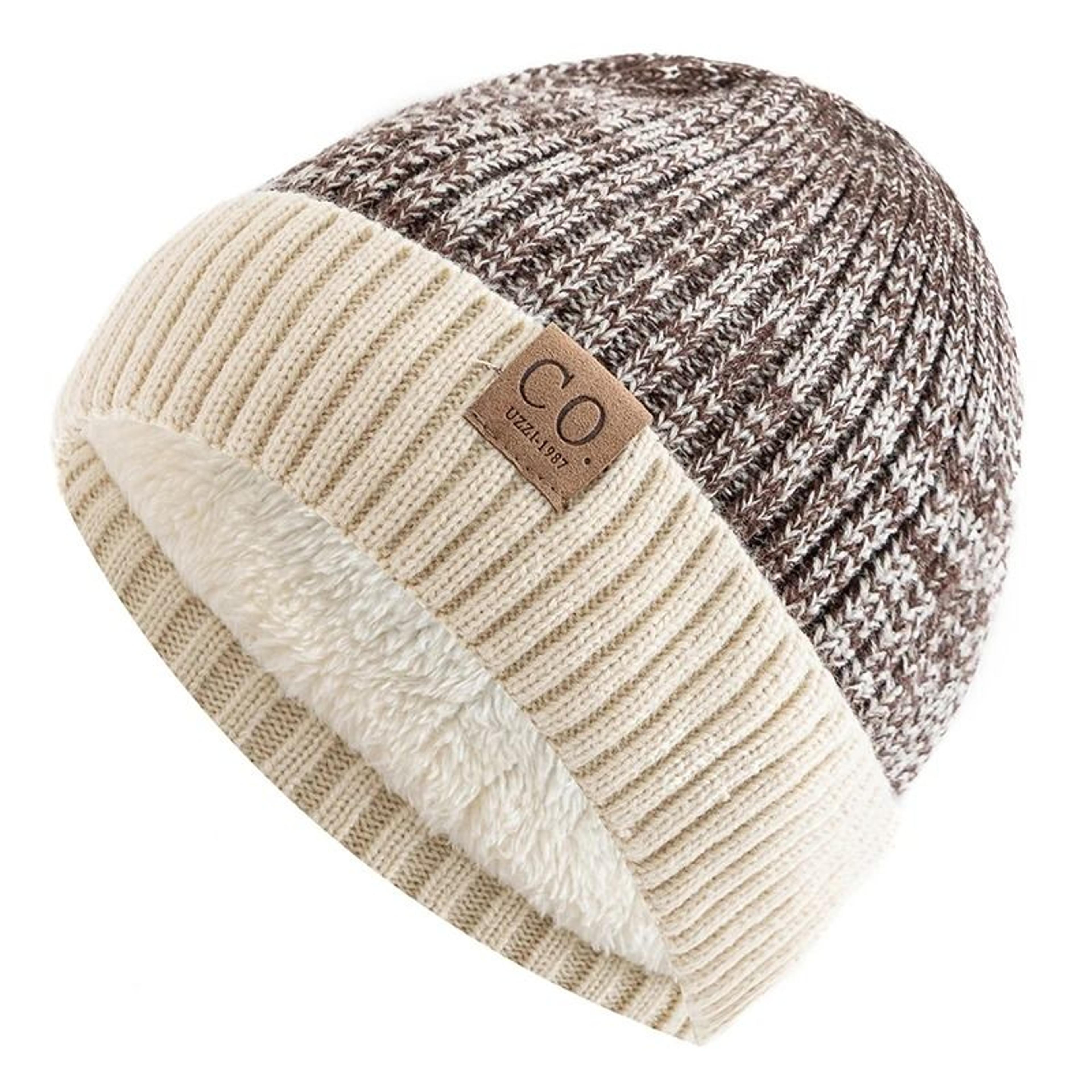 Unisex Two Tone Winter Fur Lined Beanie Hat 10
