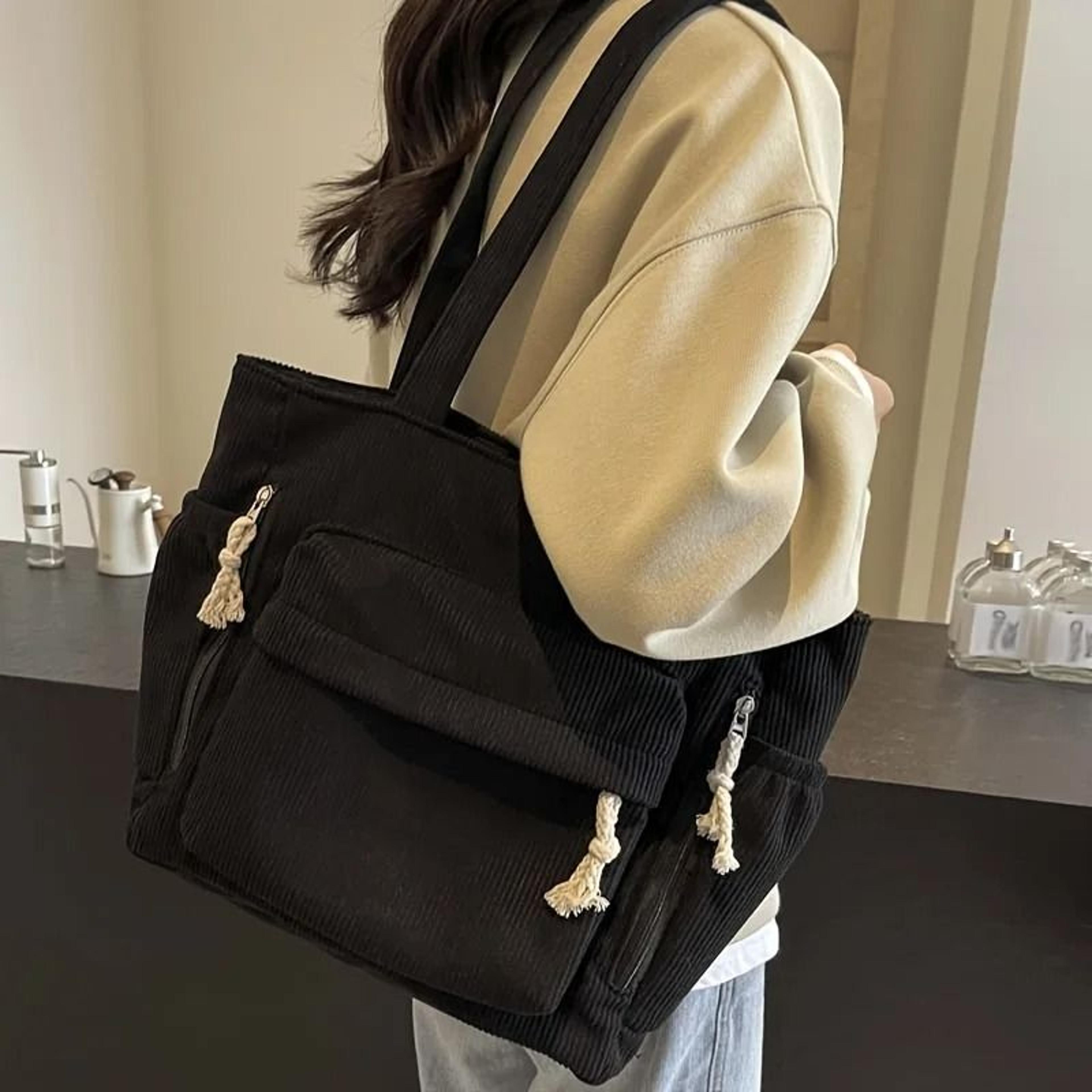 Travel Master Corduroy Shoulder Tote Bag Casual Solid Color For Women 4