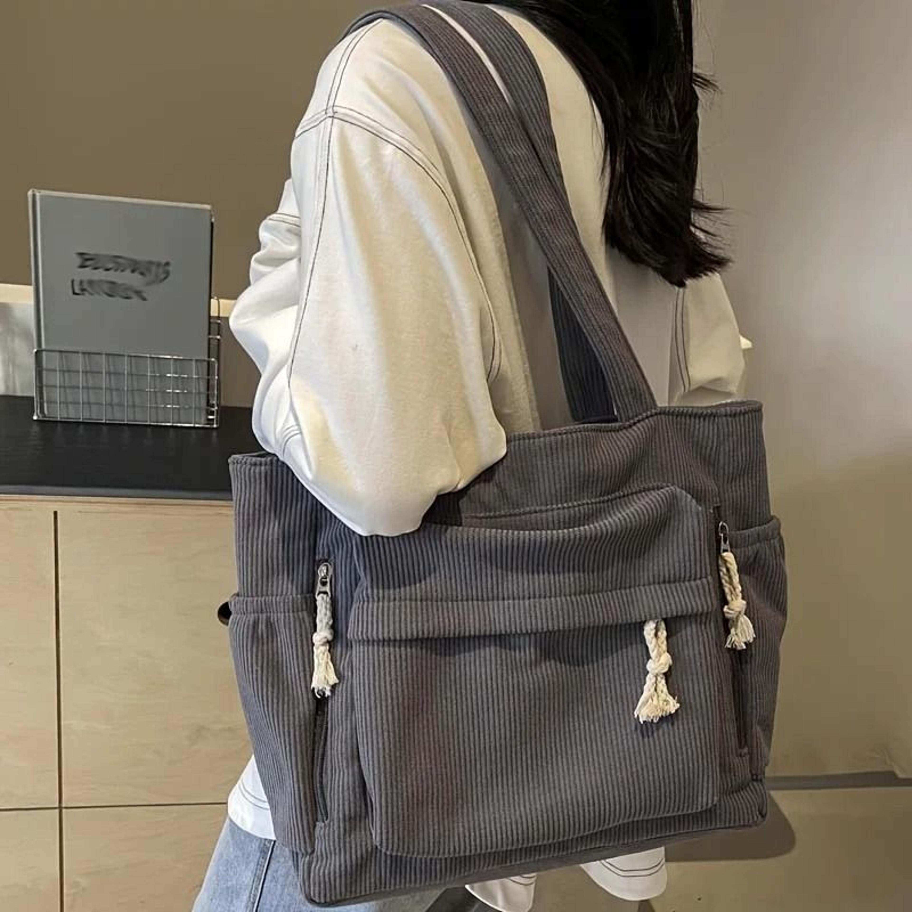 Travel Master Corduroy Shoulder Tote Bag Casual Solid Color For Women 6