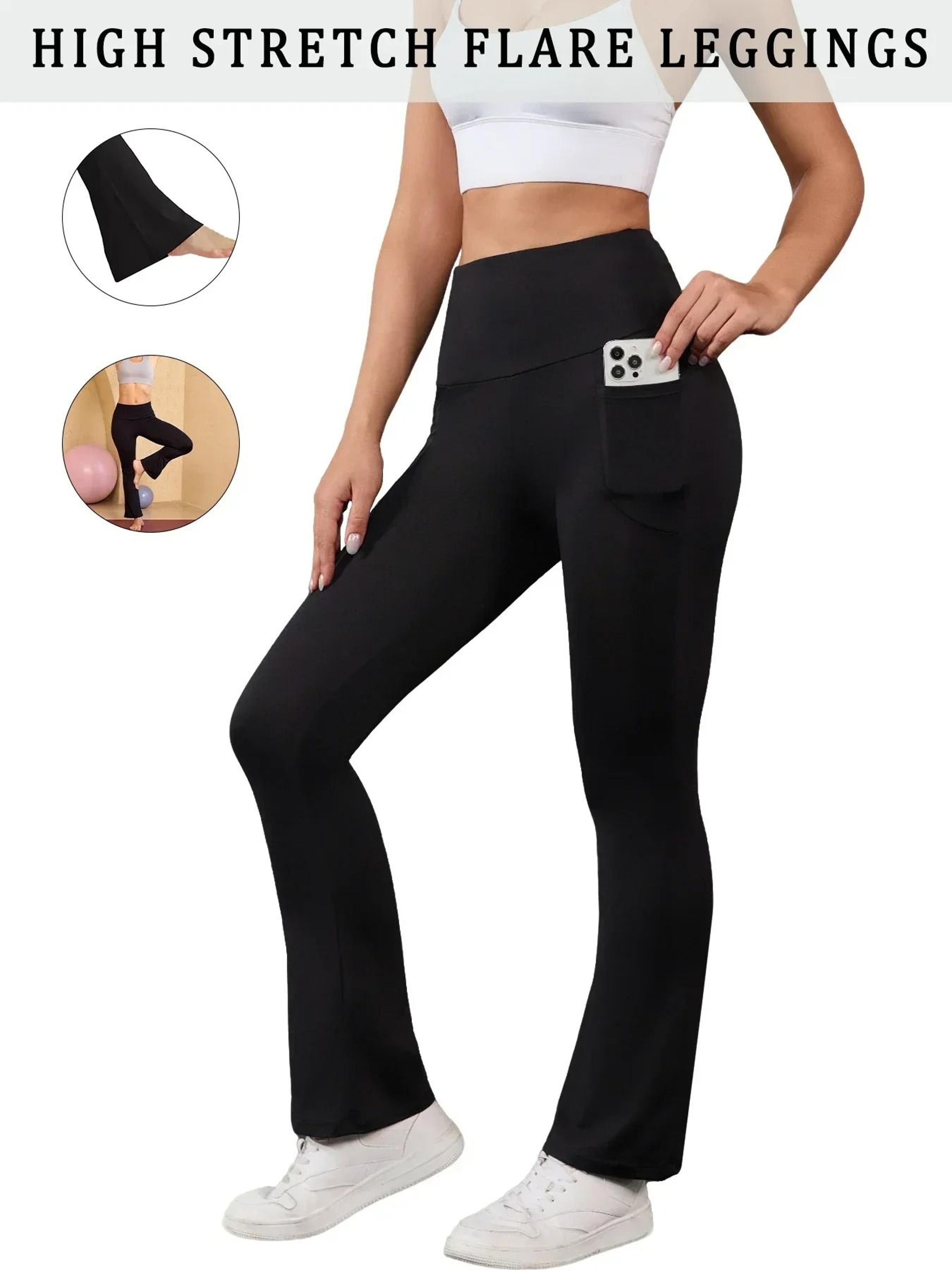 Womens Super Soft Flare Pants With Pockets High Waisted Yoga Bell Bottom Leggings 1