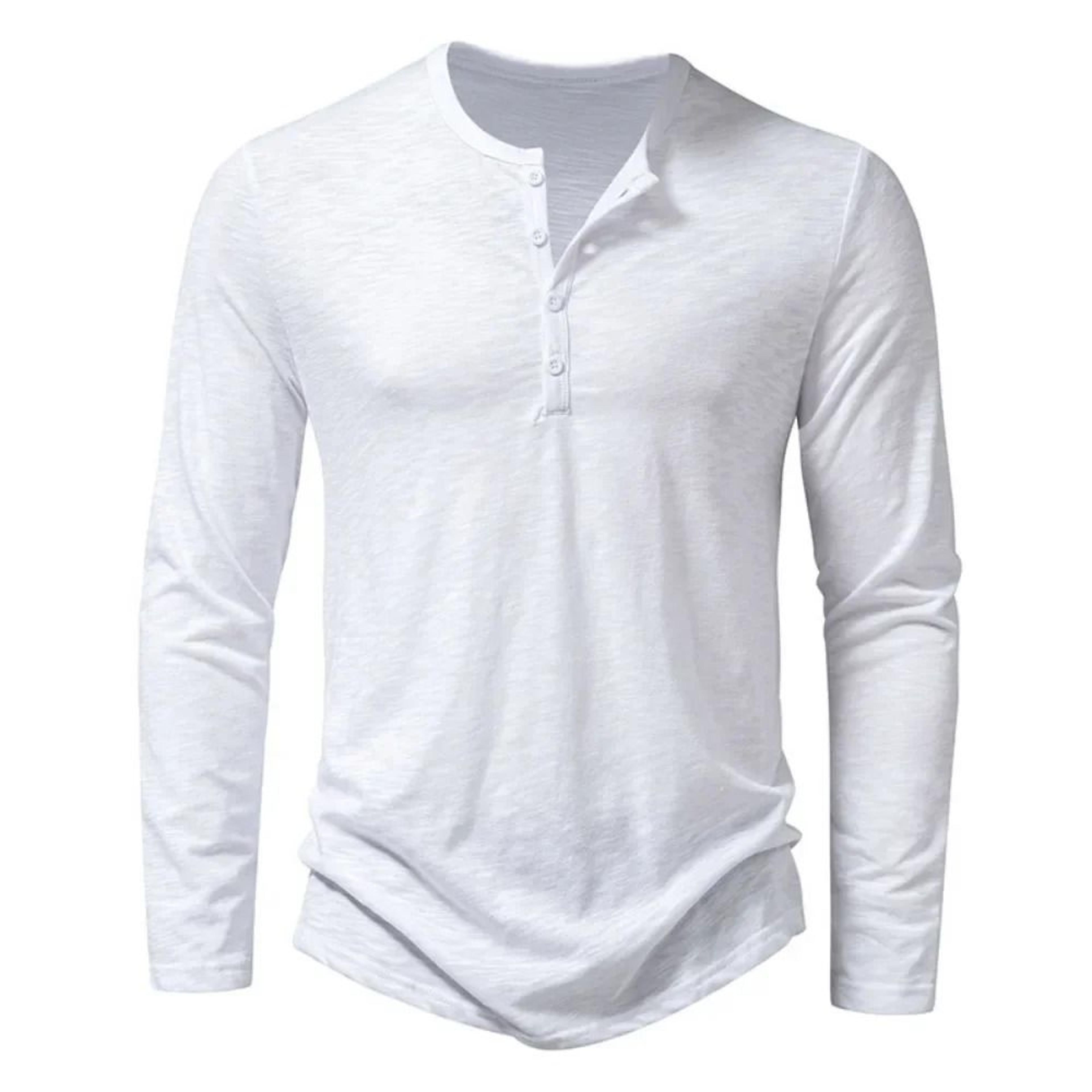 Mens Cotton Long Sleeve Henley Neck T Shirt Casual Solid Color Slim Fit 3