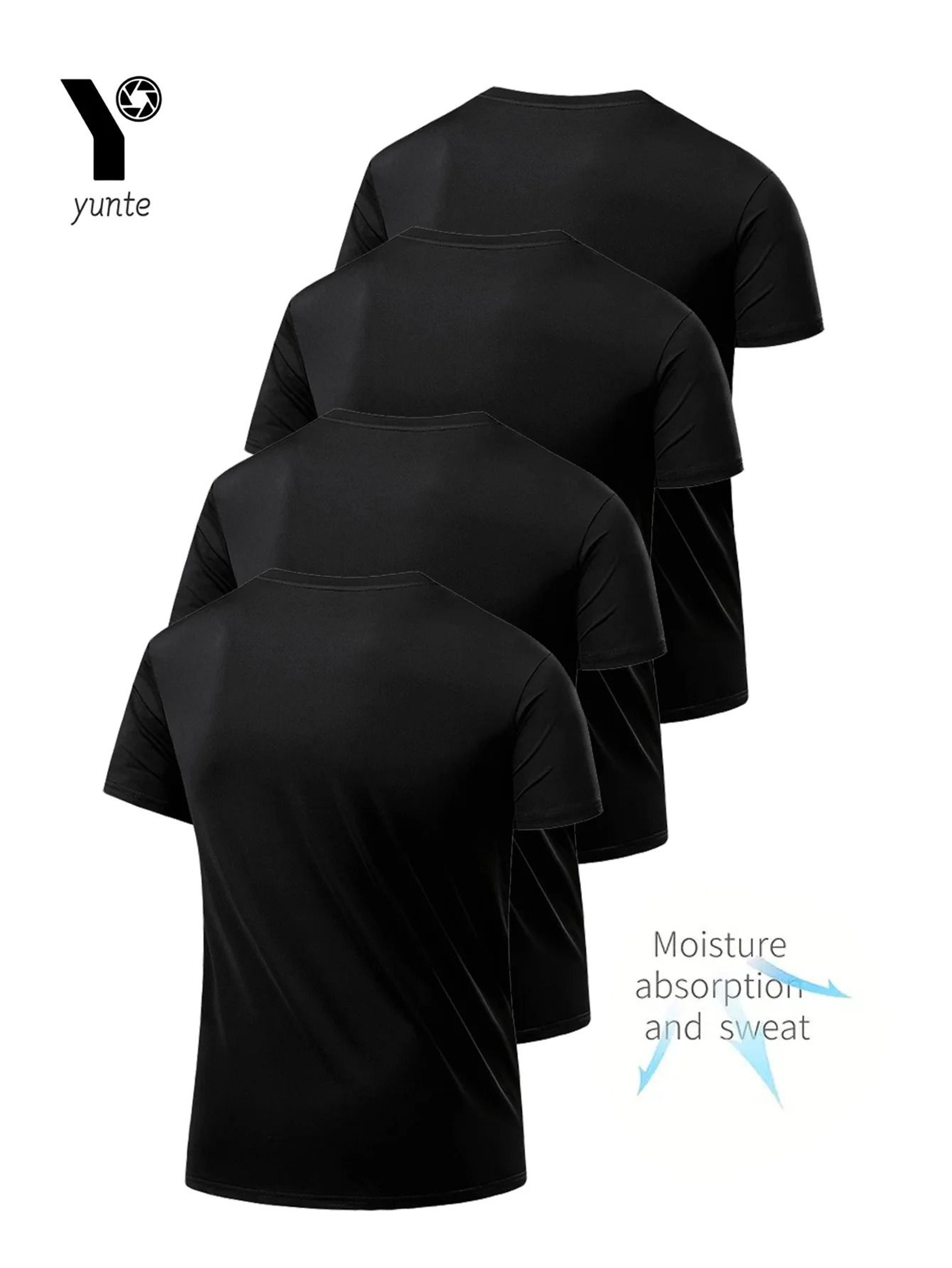 Mens 4 Pack Quick Dry Round Neck T Shirts Lightweight Breathable Fitness Top 1