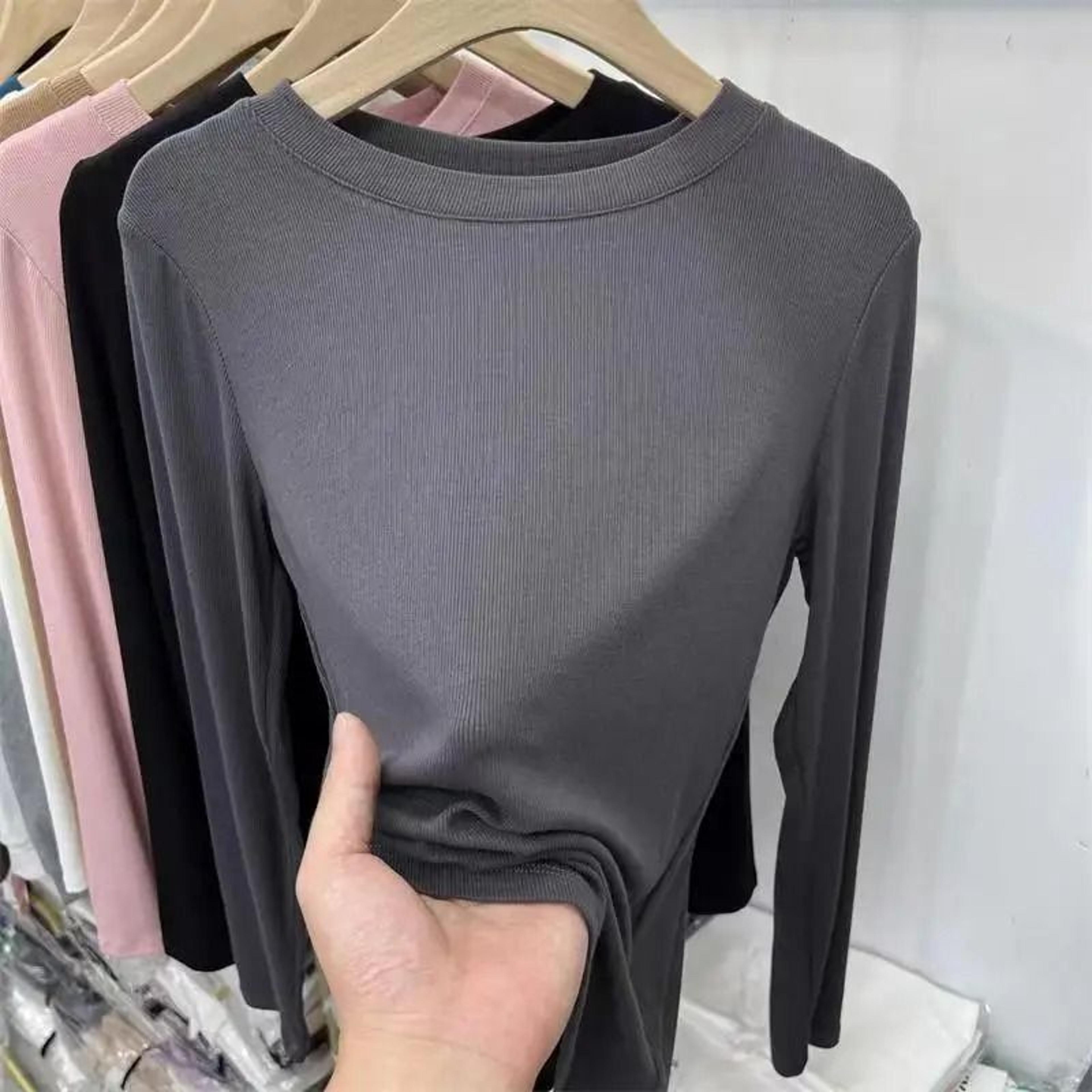 Womens Slim Fit ONeck Long Sleeve Basic TShirt  Stretchy Ribbed Knit Casual Top 5