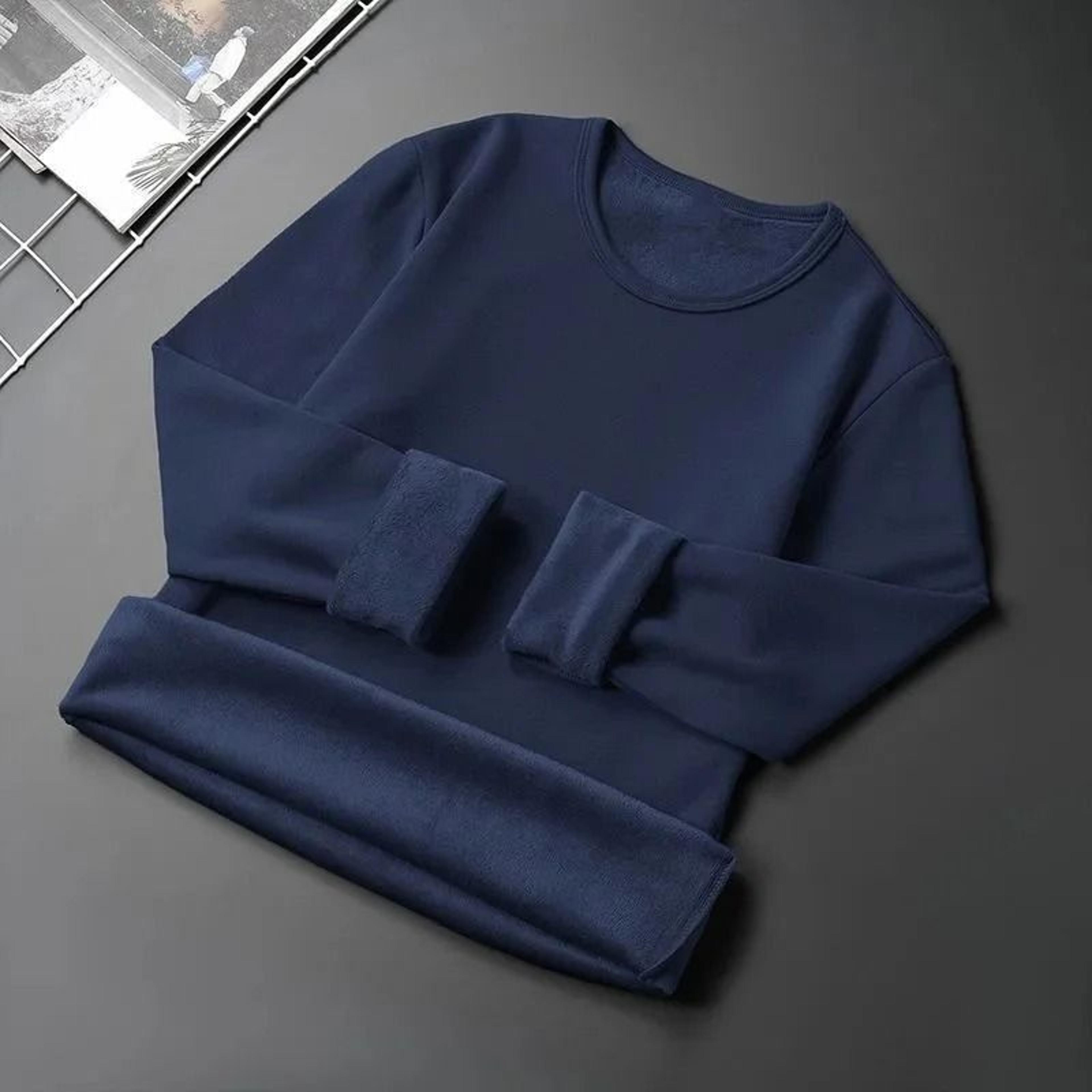 Mens Fleece Lined Long Sleeve Crew Neck Base Shirt  Thickened Casual Long Sleeve Top 6