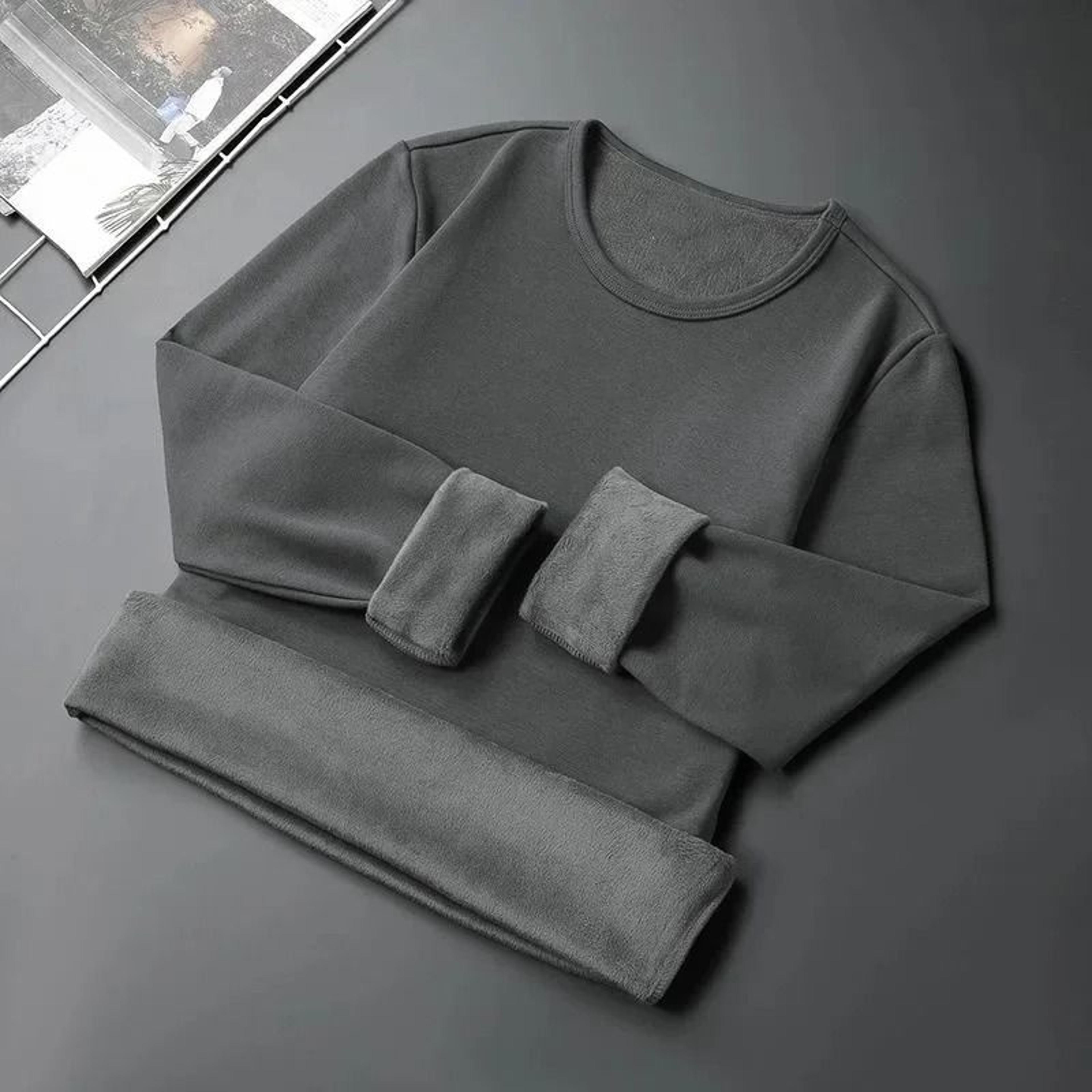 Mens Fleece Lined Long Sleeve Crew Neck Base Shirt  Thickened Casual Long Sleeve Top 7