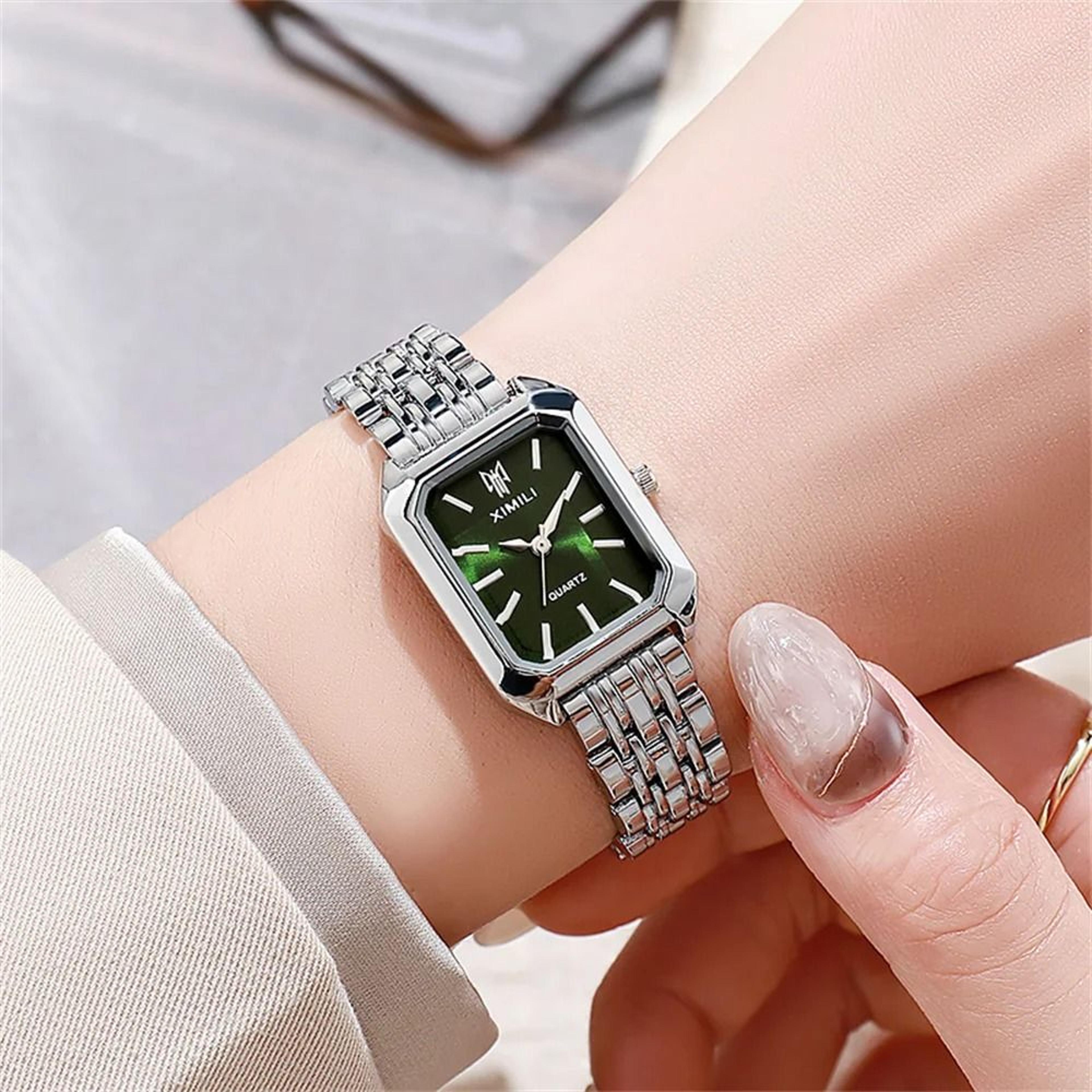 Womens Minimalist Square Quartz Watch Orange Silicone Strap Casual Sports 4