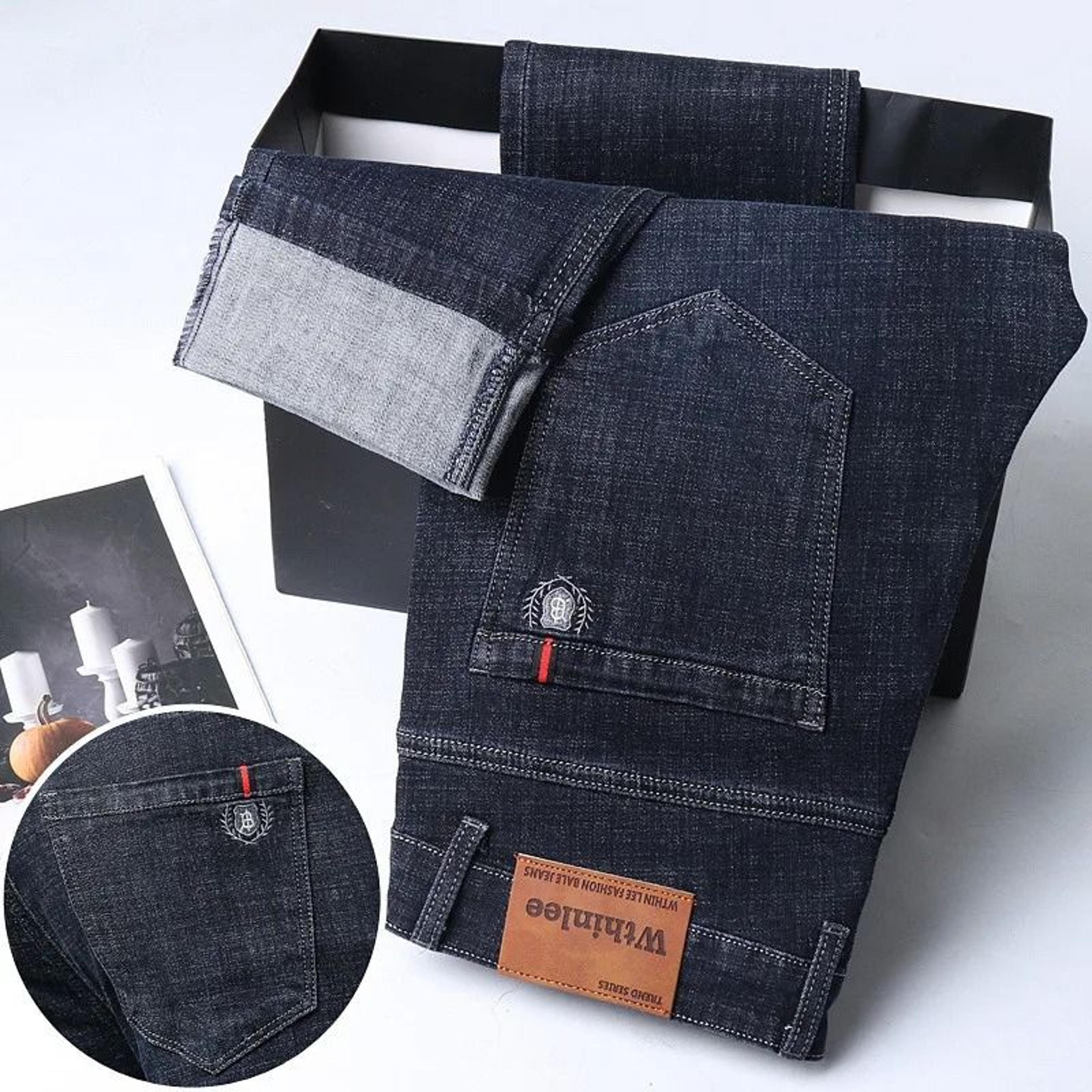 Men High Quality Business Casual Jeans Classic Straight Fit Denim Pants 9
