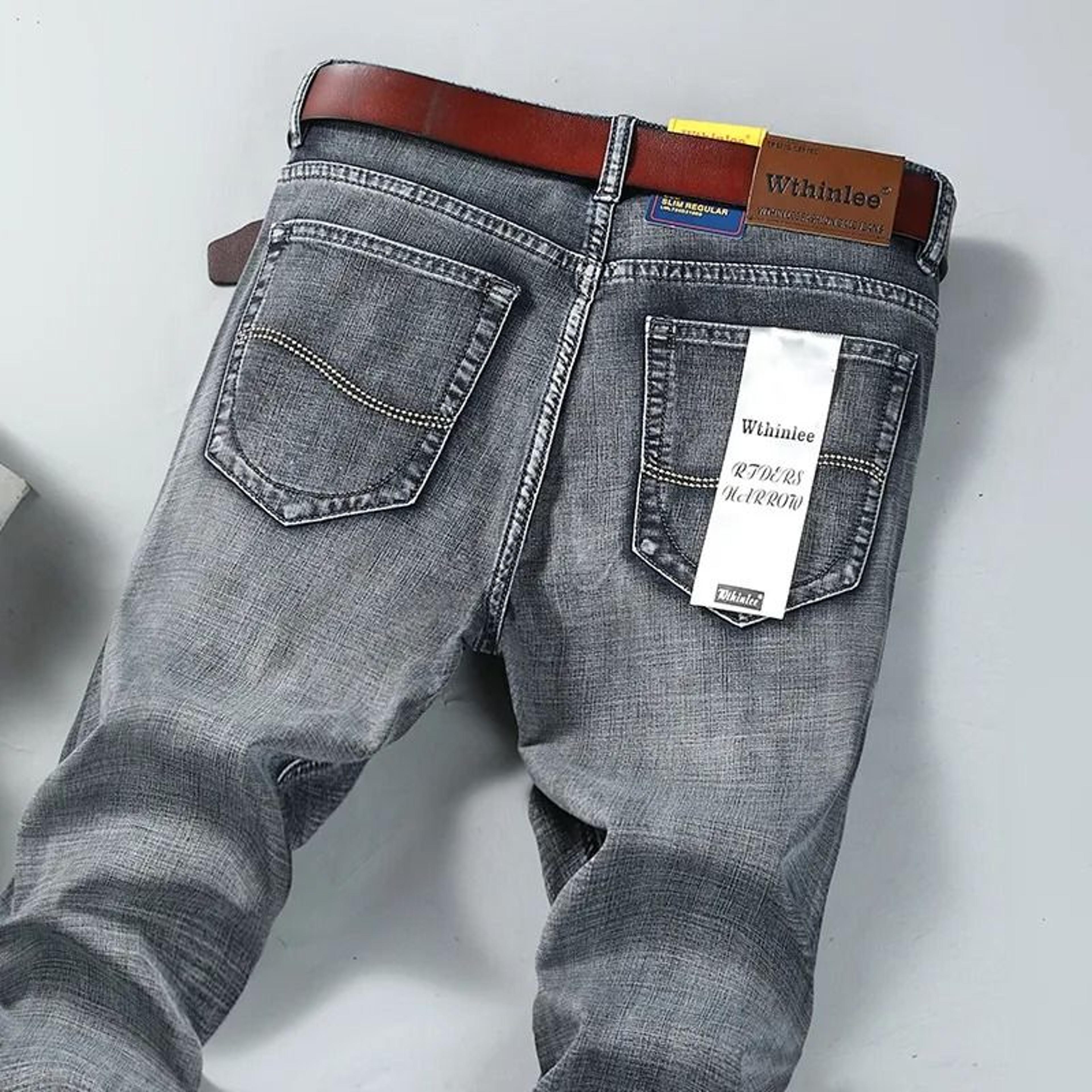 Men High Quality Business Casual Jeans Classic Straight Fit Denim Pants 3