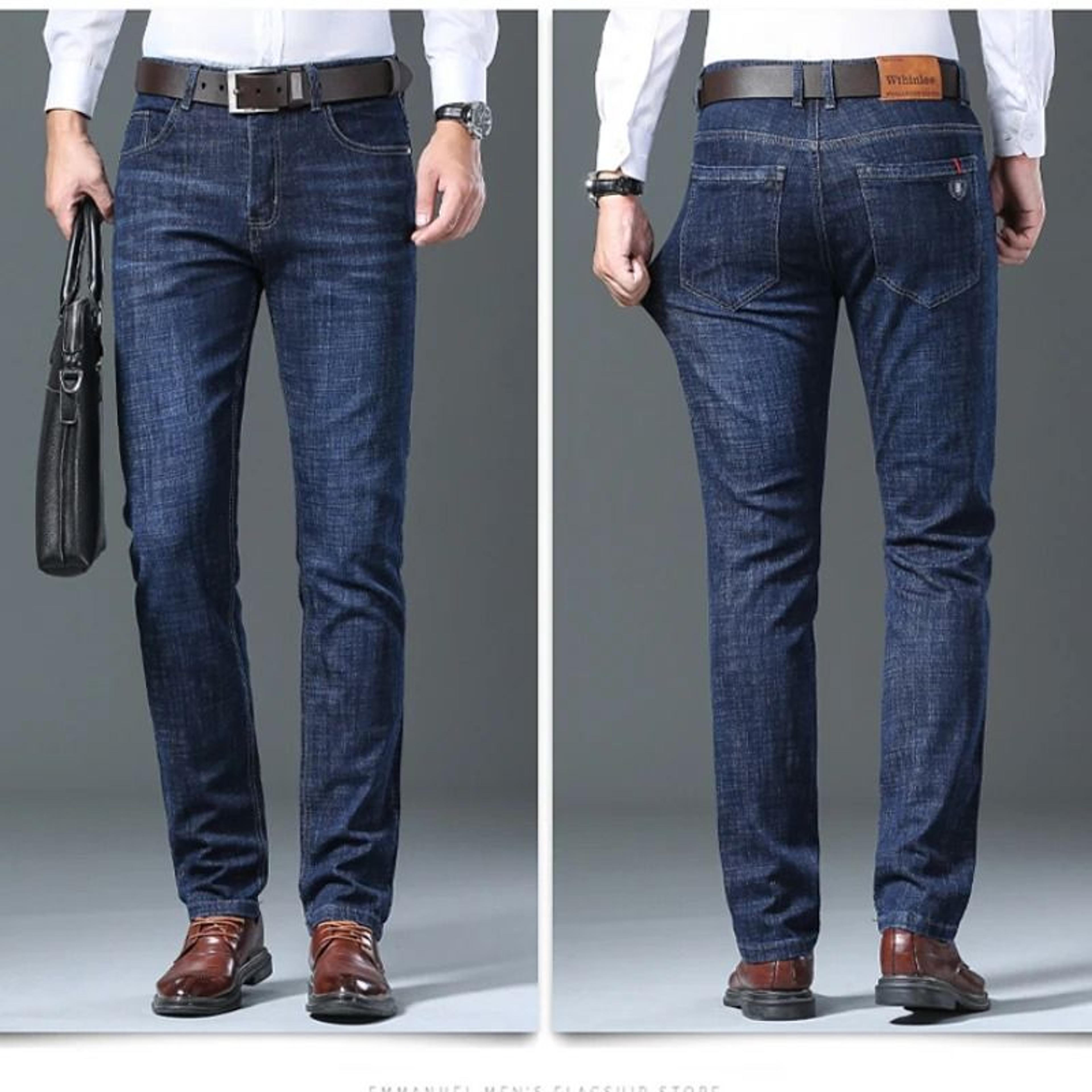 Men High Quality Business Casual Jeans Classic Straight Fit Denim Pants 4
