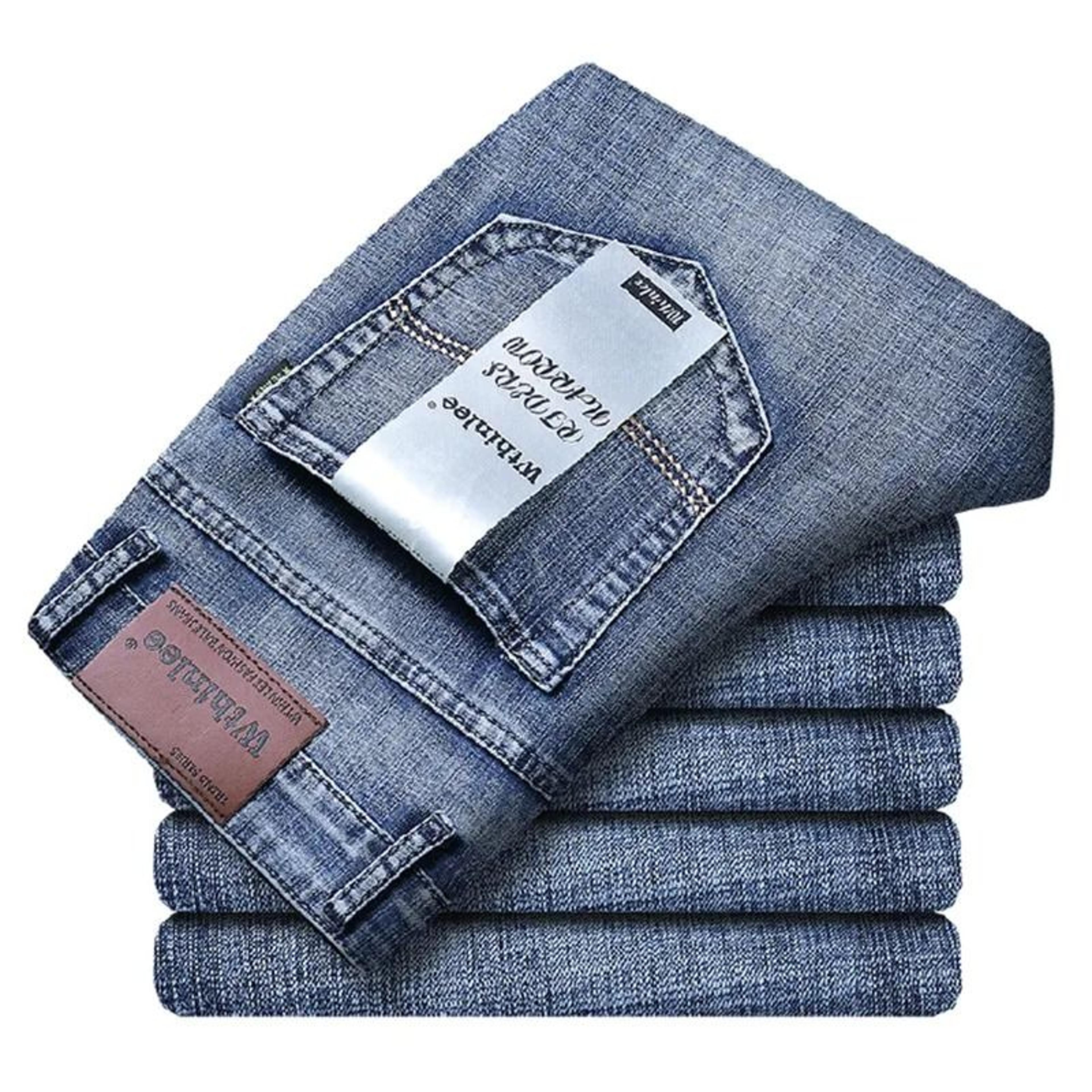 Men High Quality Business Casual Jeans Classic Straight Fit Denim Pants 6