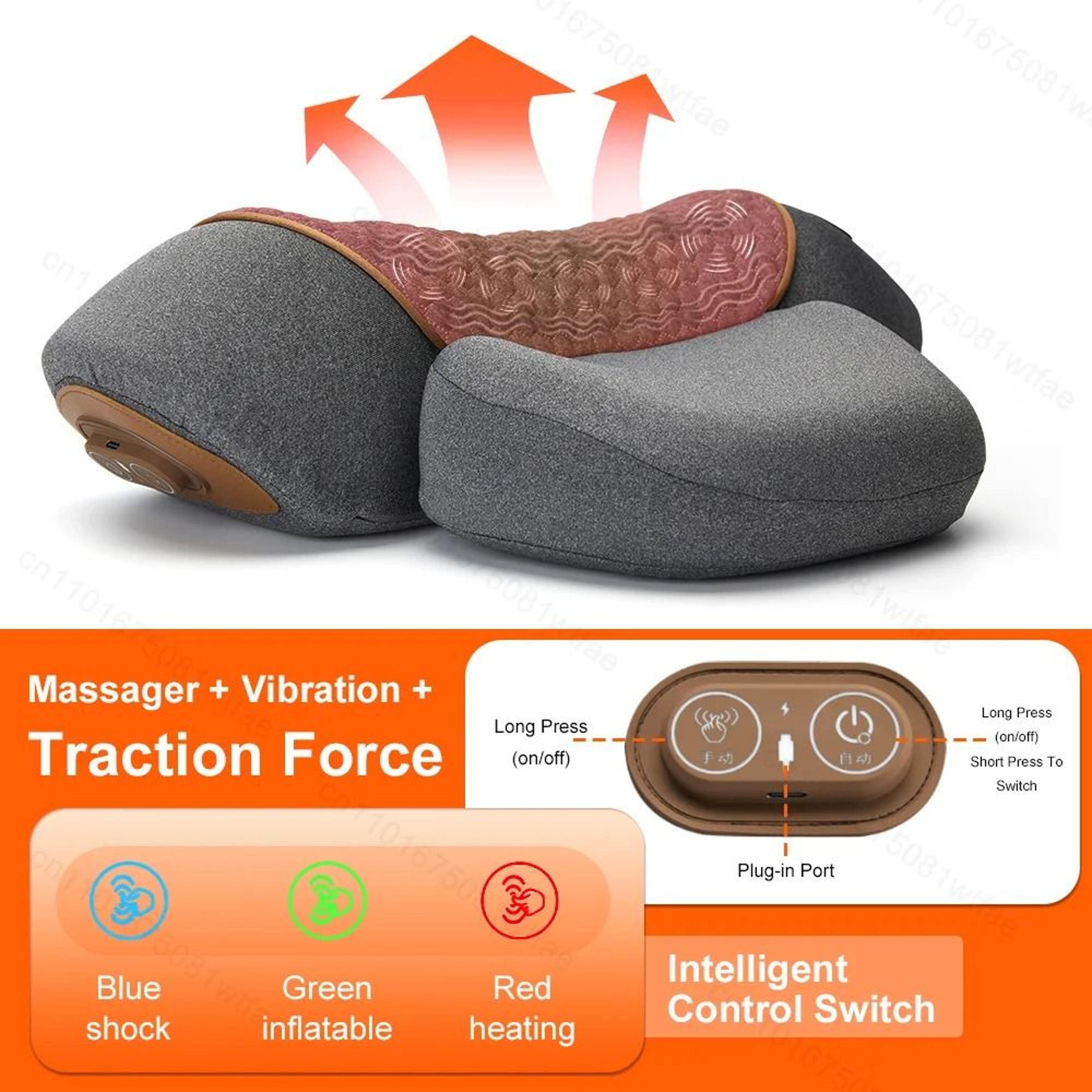 3in1 Neck Massager Pillow Cervical Orthopedic Hot Compress Vibration Traction 3
