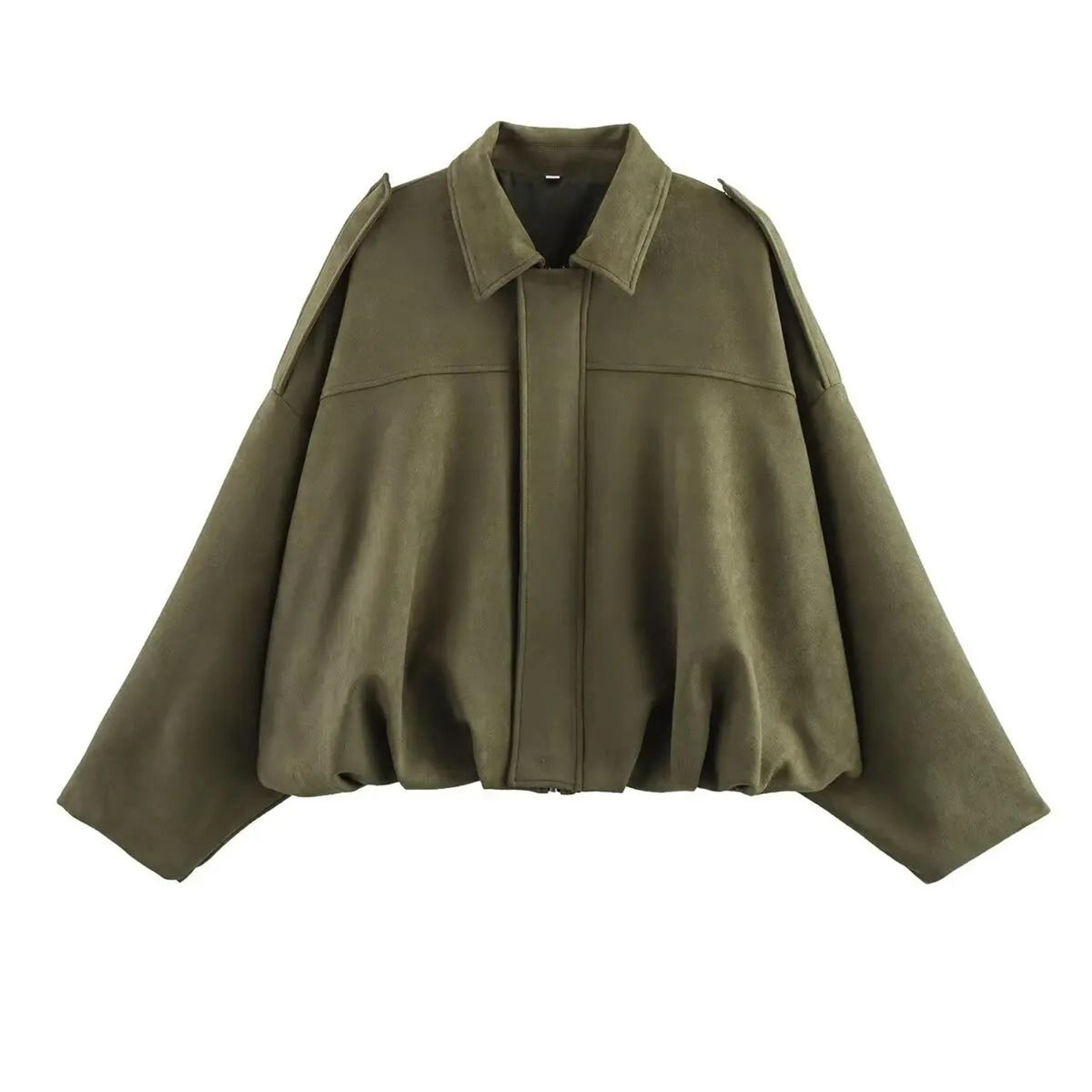 Women Suede Bomber Jacket Long Sleeve Oversize Zipper Coat Streetwear 10