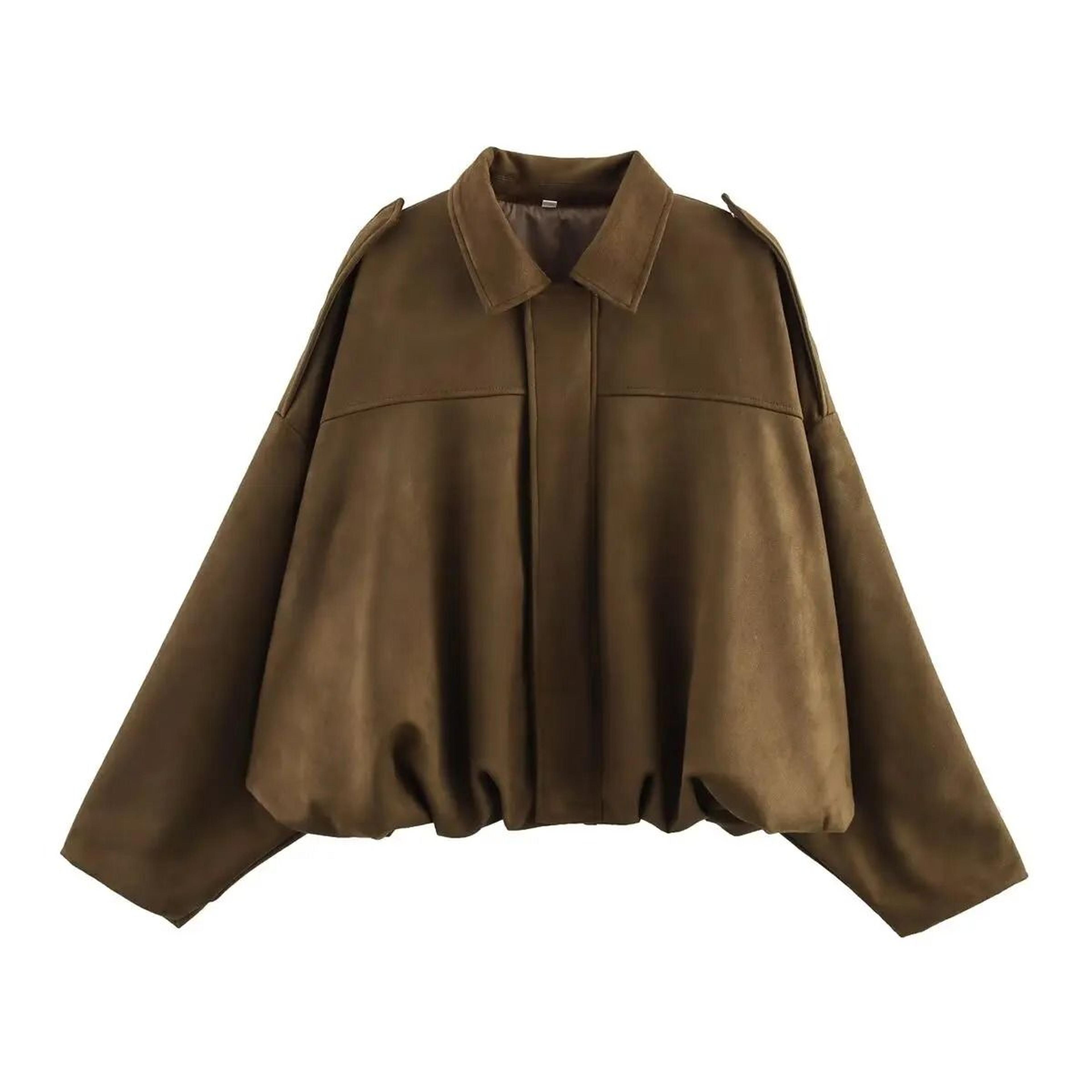 Women Suede Bomber Jacket Long Sleeve Oversize Zipper Coat Streetwear 14