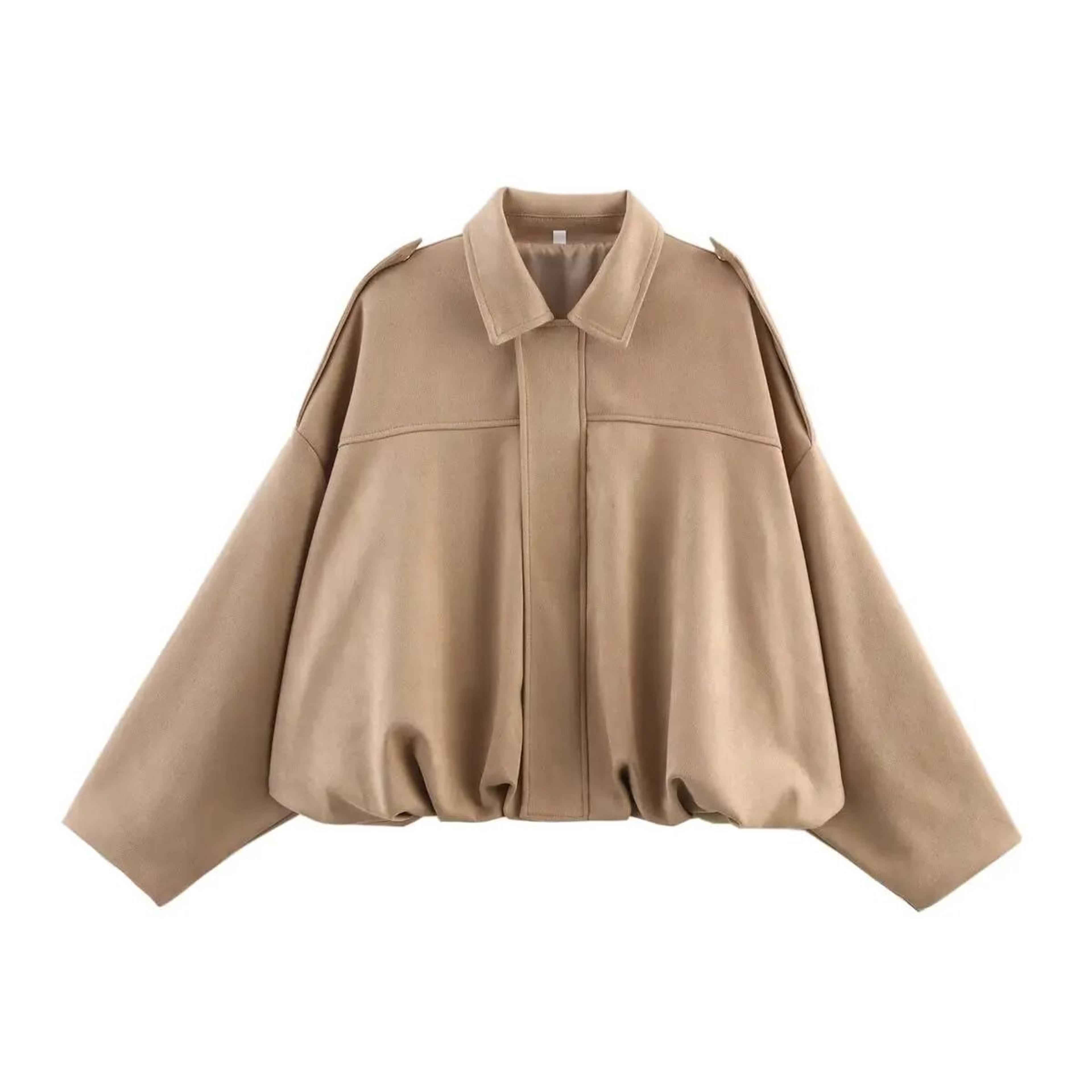 Women Suede Bomber Jacket Long Sleeve Oversize Zipper Coat Streetwear 6