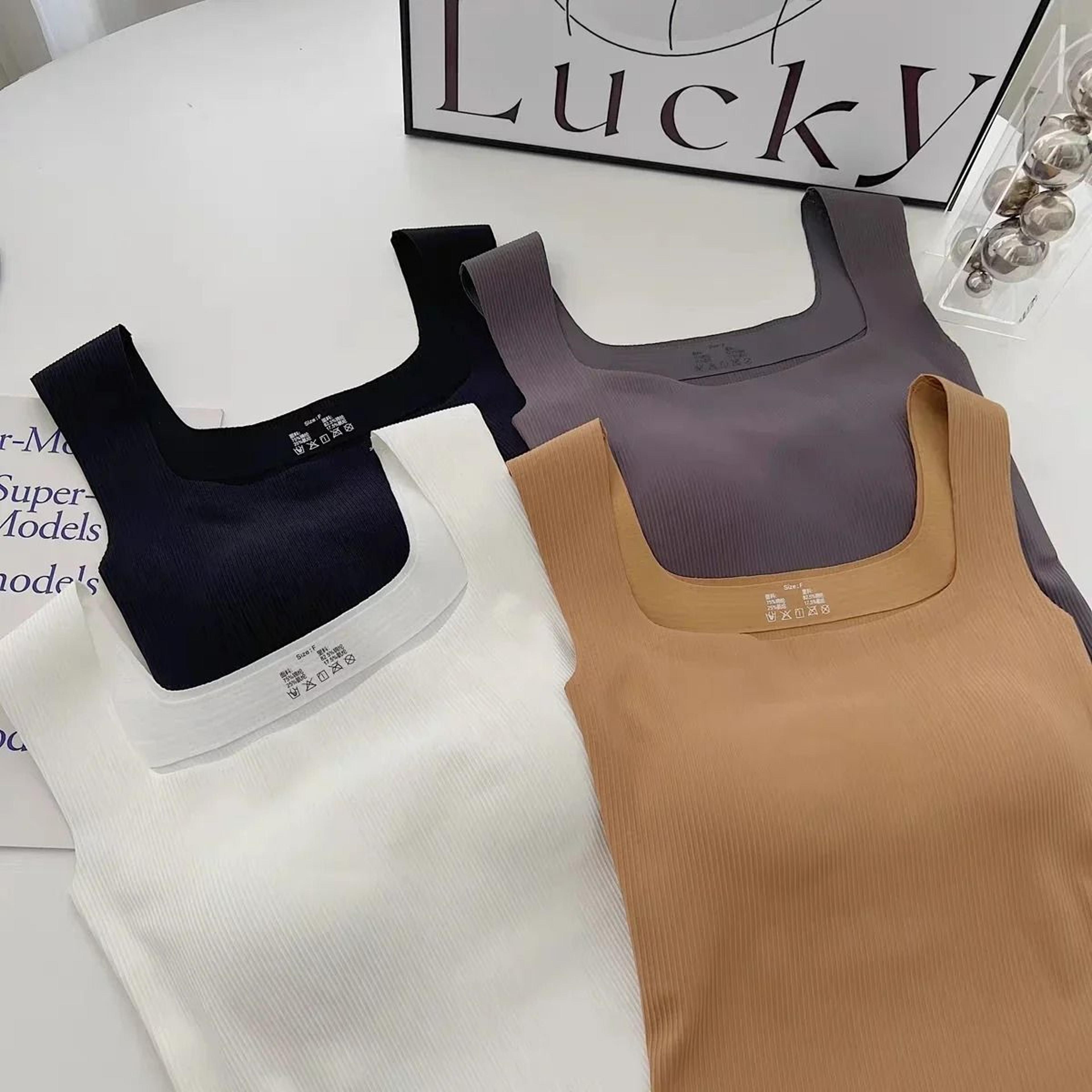 Wide Shoulder Square Neck Seamless Camisole Vest With Fixed Cup For Women 5