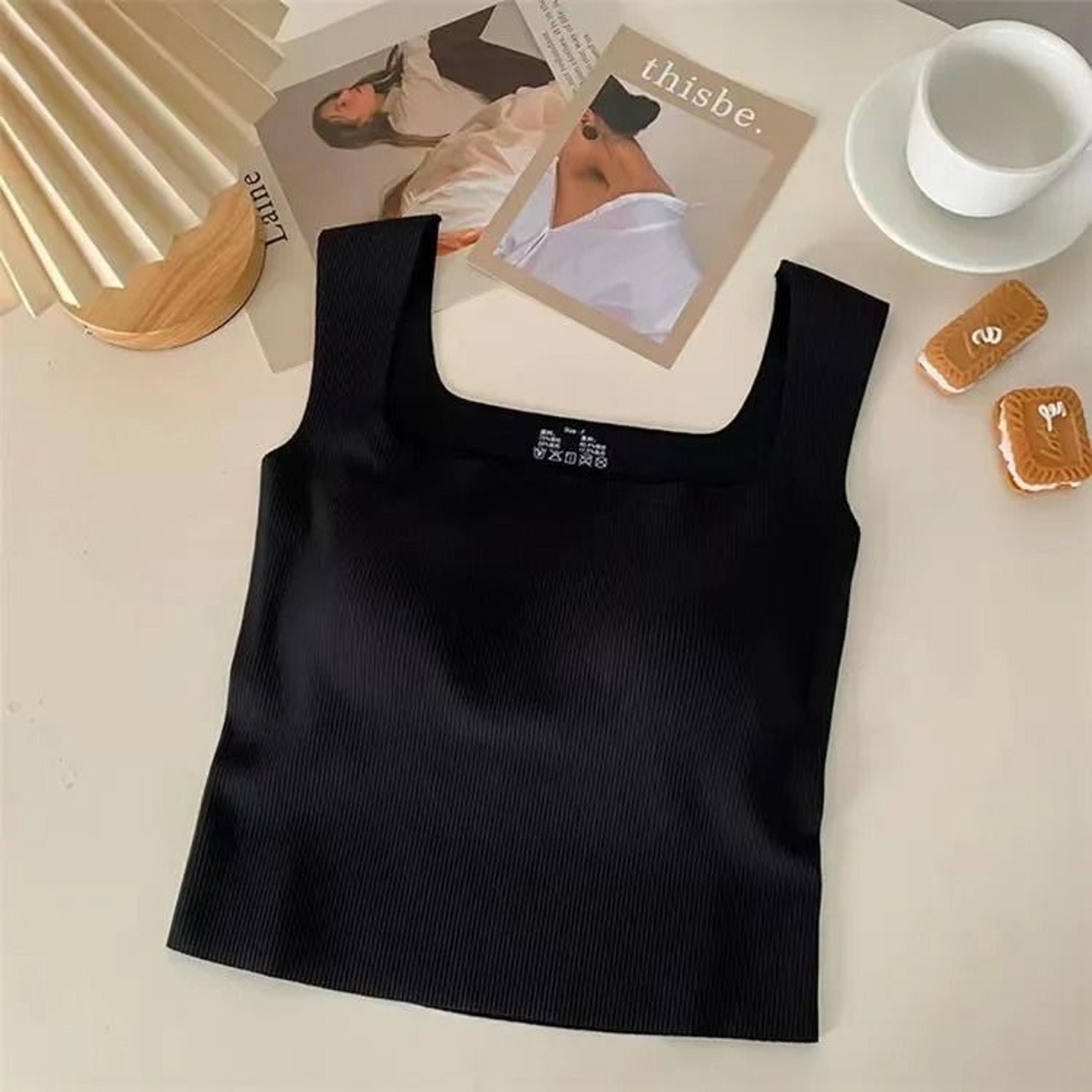 Wide Shoulder Square Neck Seamless Camisole Vest With Fixed Cup For Women 6