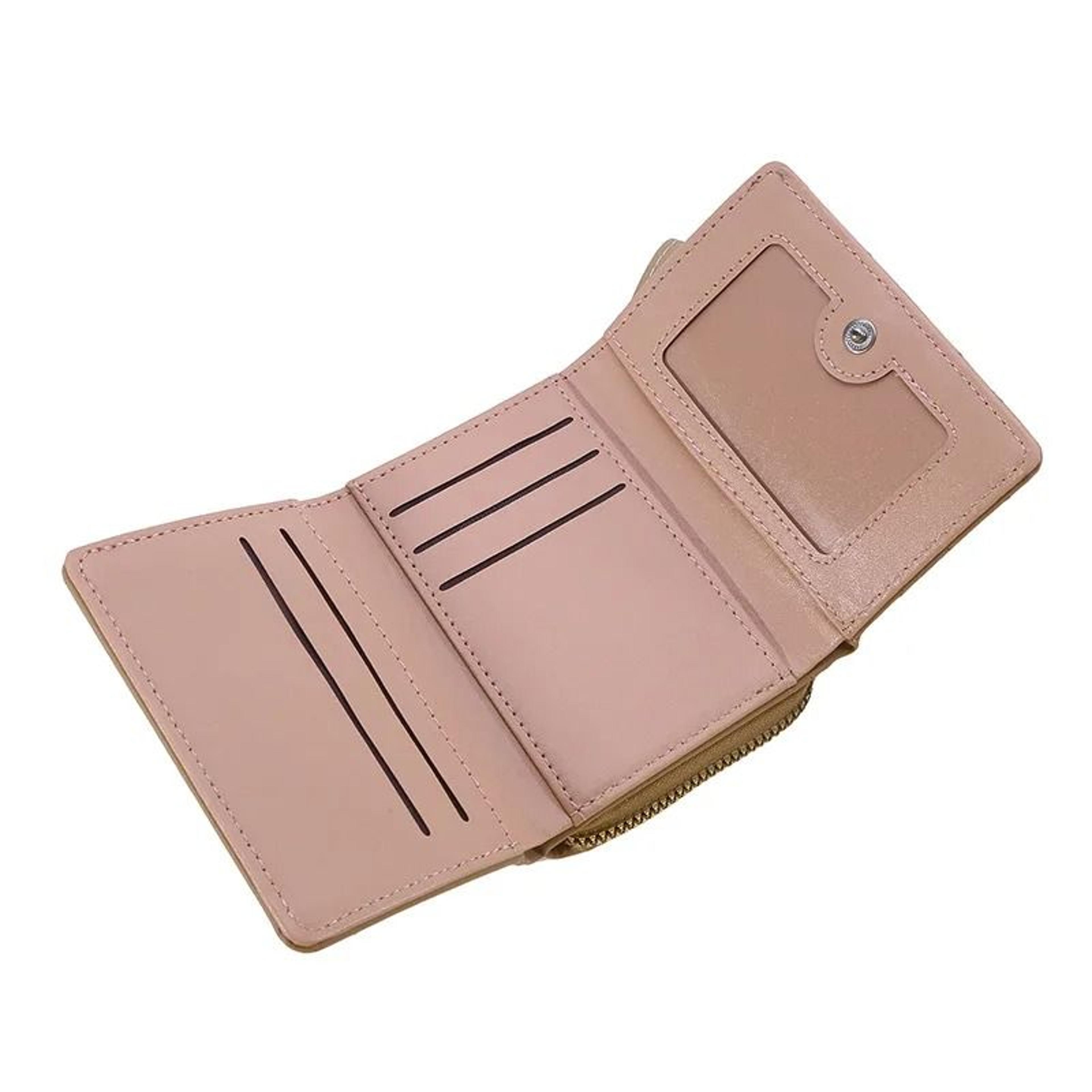 Women PU Leather Embroidered Love Trifold Small Wallet Card Holder 1