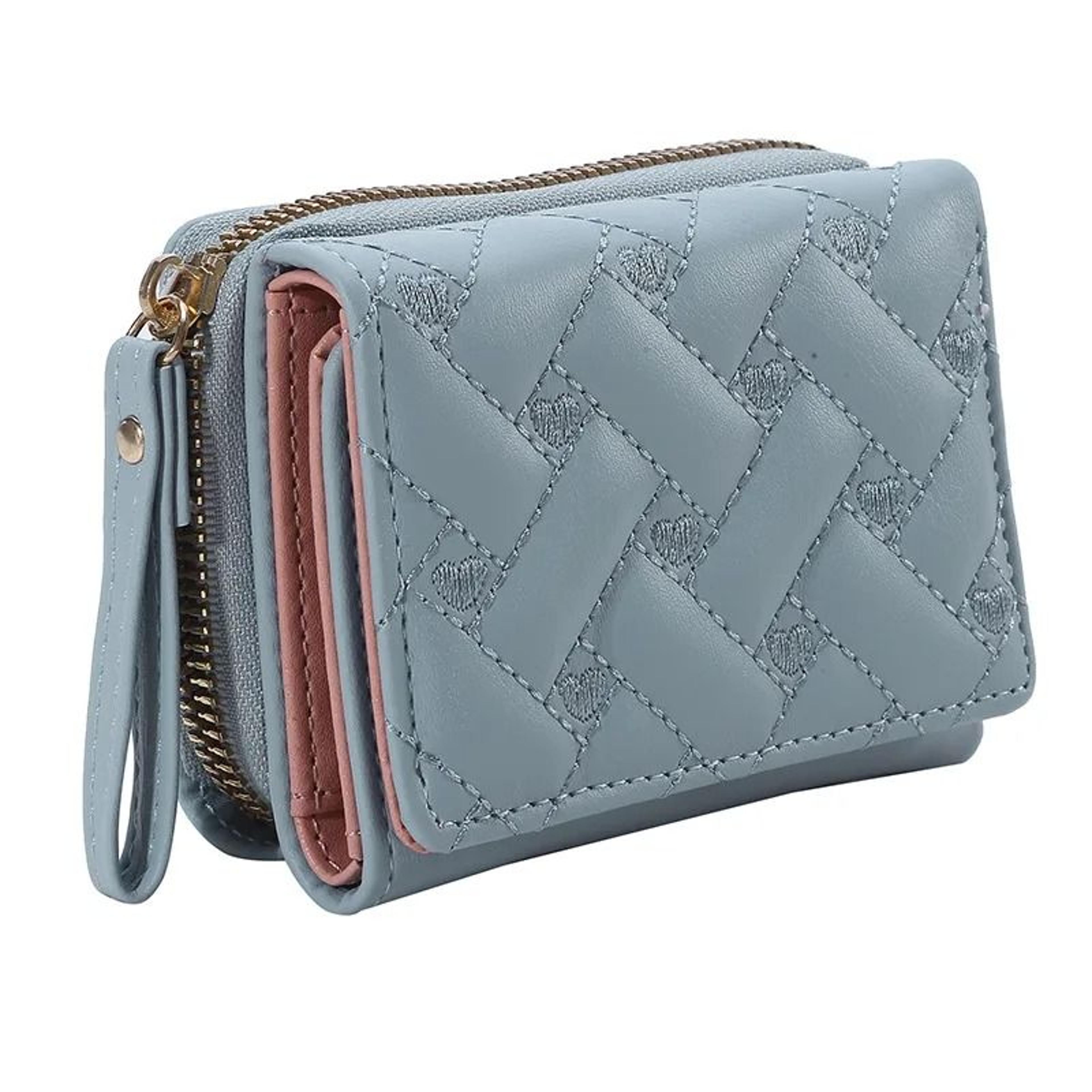 Women PU Leather Embroidered Love Trifold Small Wallet Card Holder 4