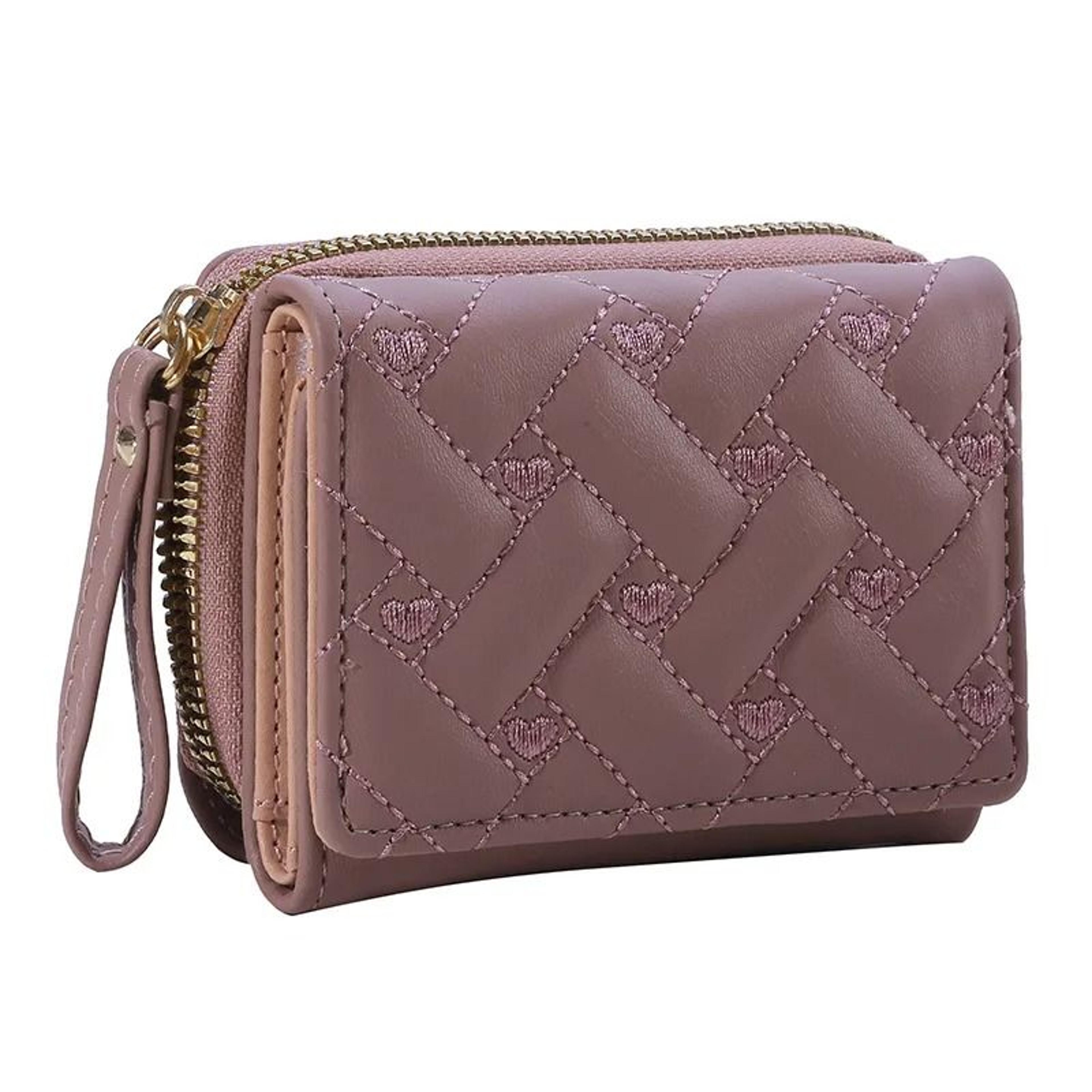 Women PU Leather Embroidered Love Trifold Small Wallet Card Holder 13