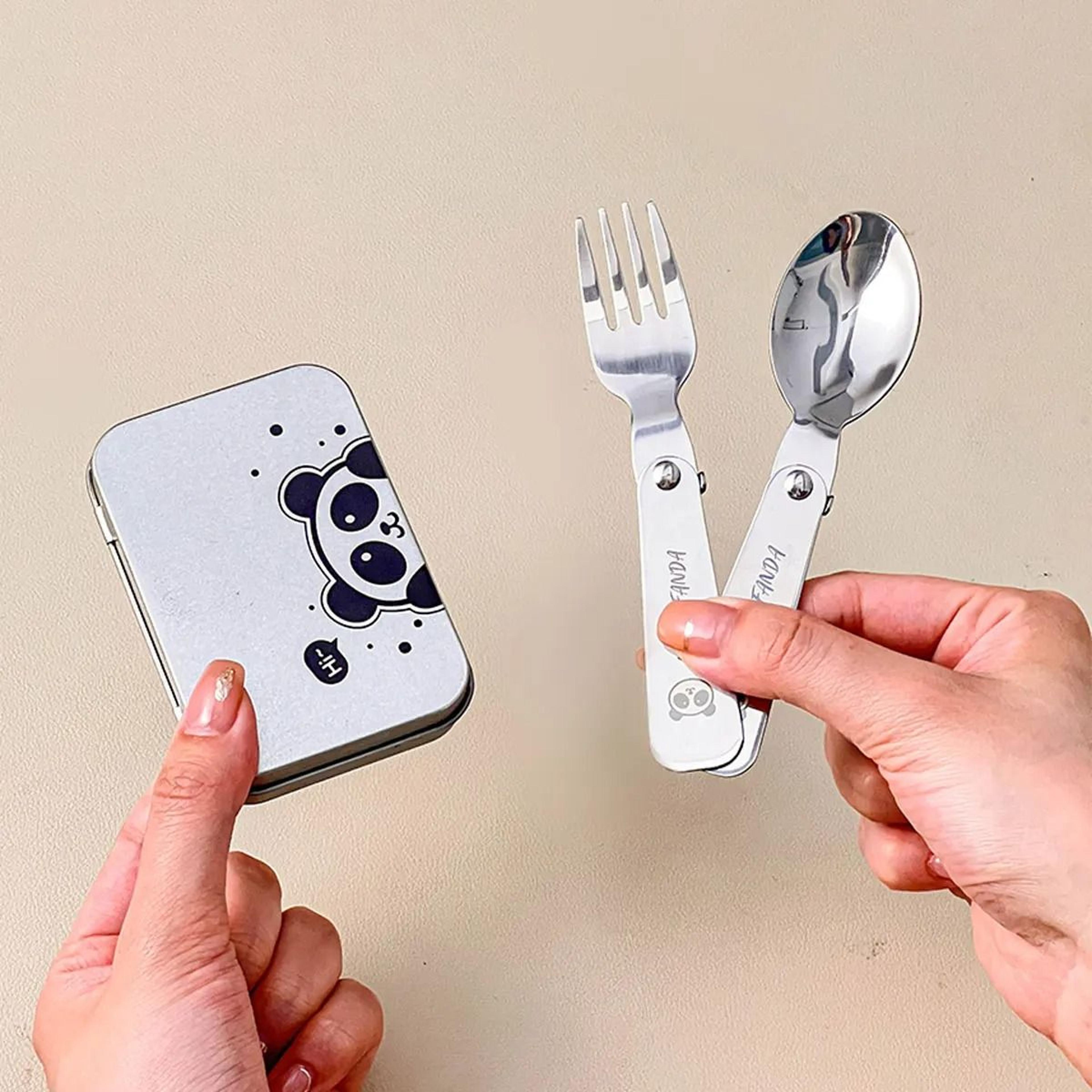 outdoor foldable cutlery set 3 piece stainless steel with storage box