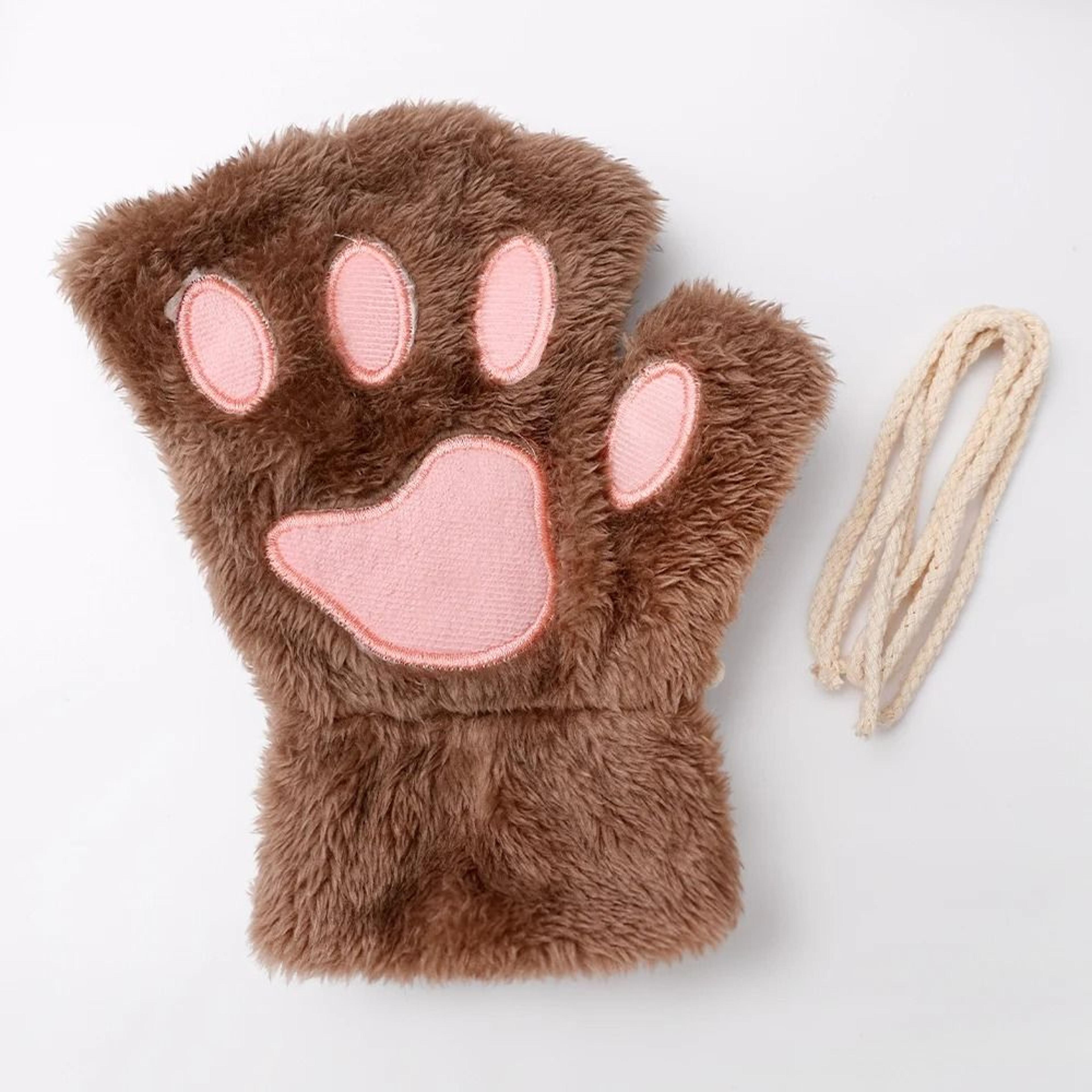 Plush Cat Paw Fingerless Gloves For Women 12