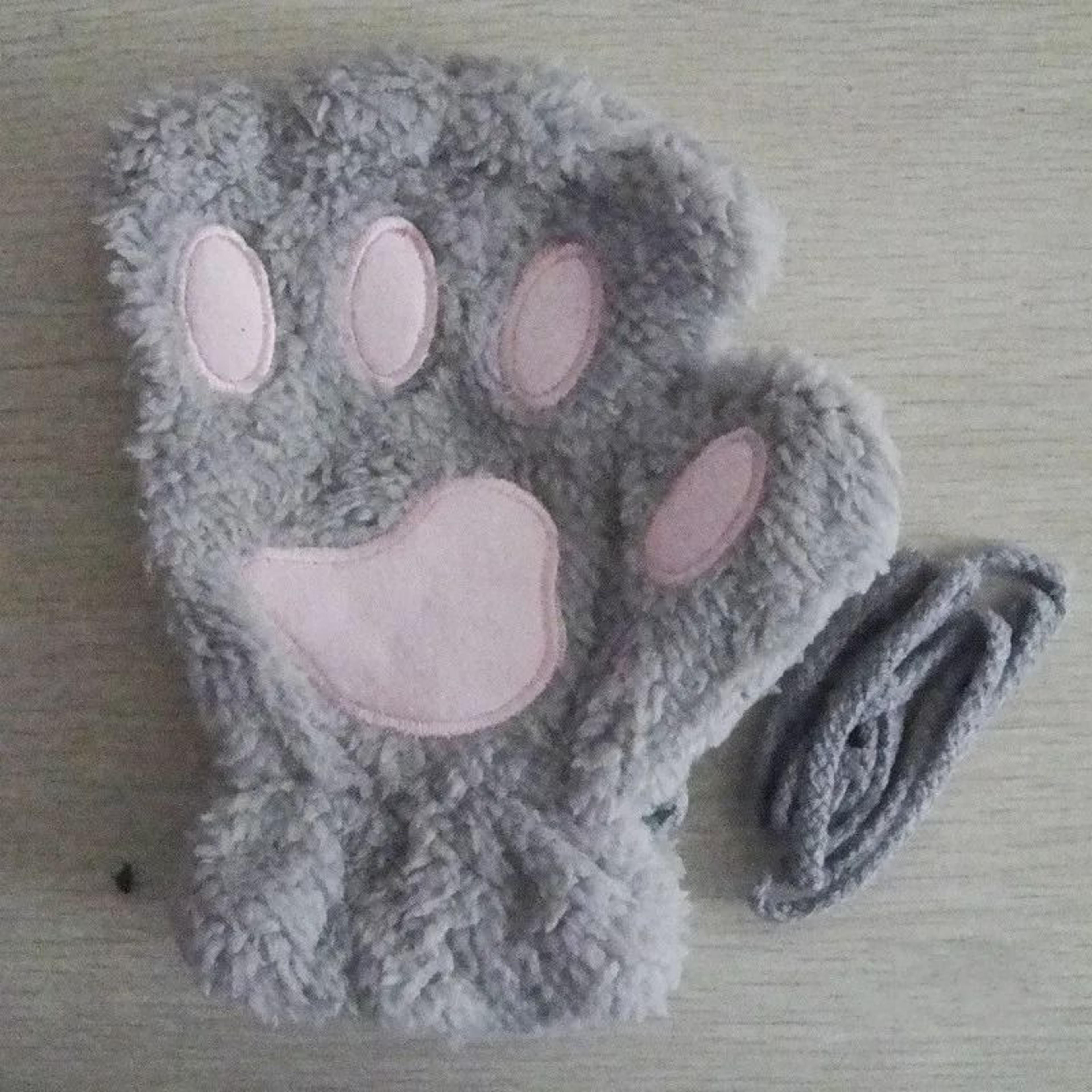 Plush Cat Paw Fingerless Gloves For Women 14