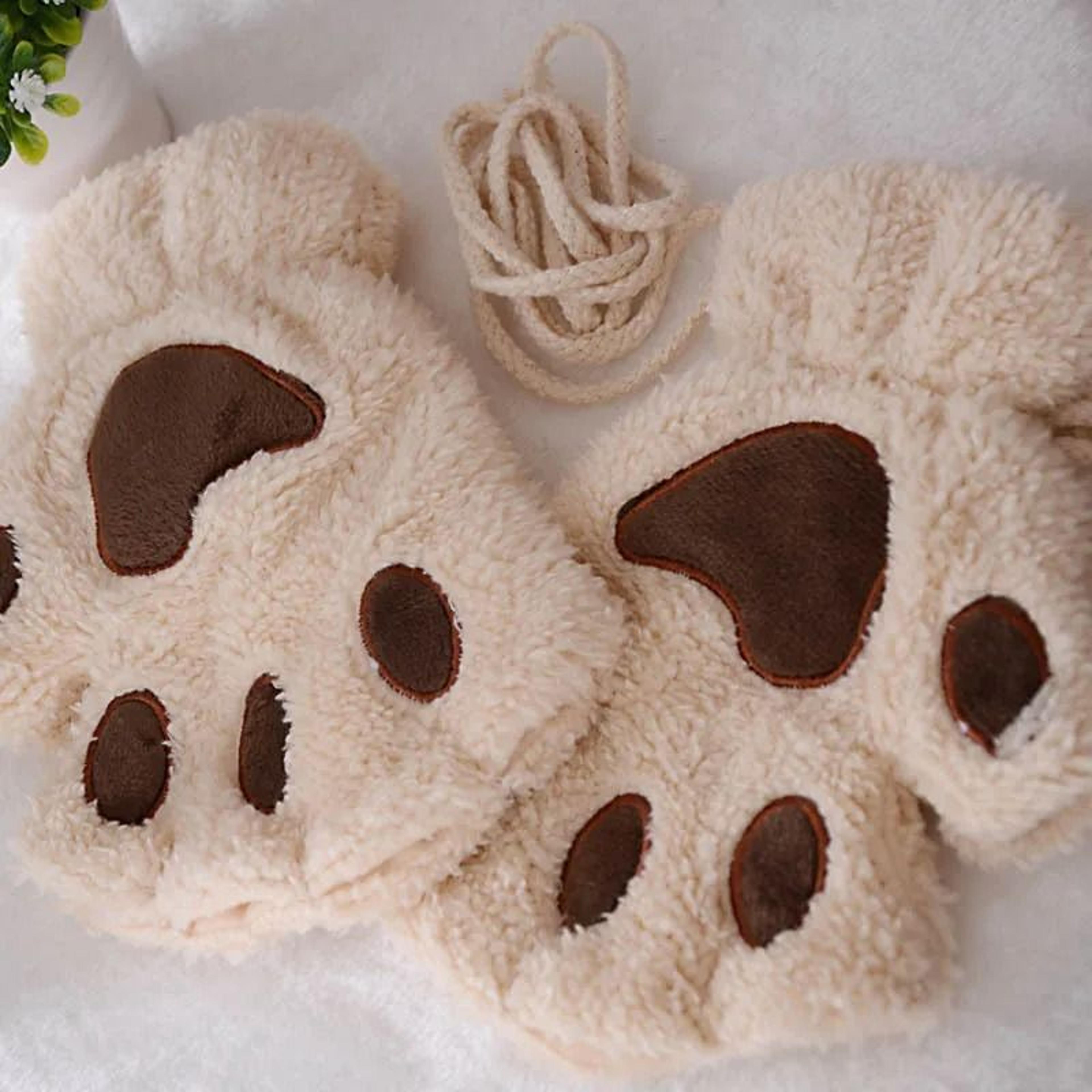 Plush Cat Paw Fingerless Gloves For Women 15