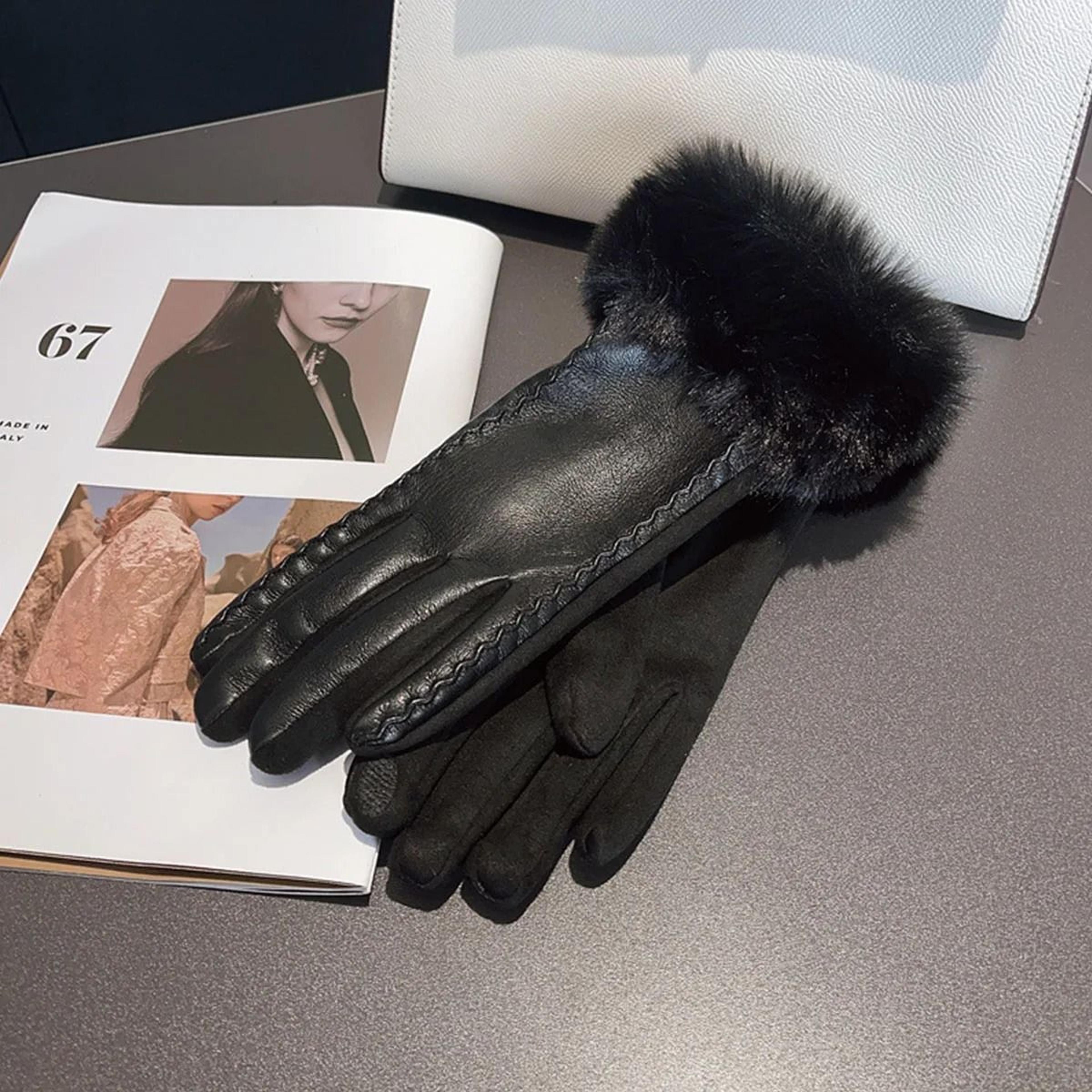 Women PU Leather Gloves For Cold Weather With Faux Fur Trim 1