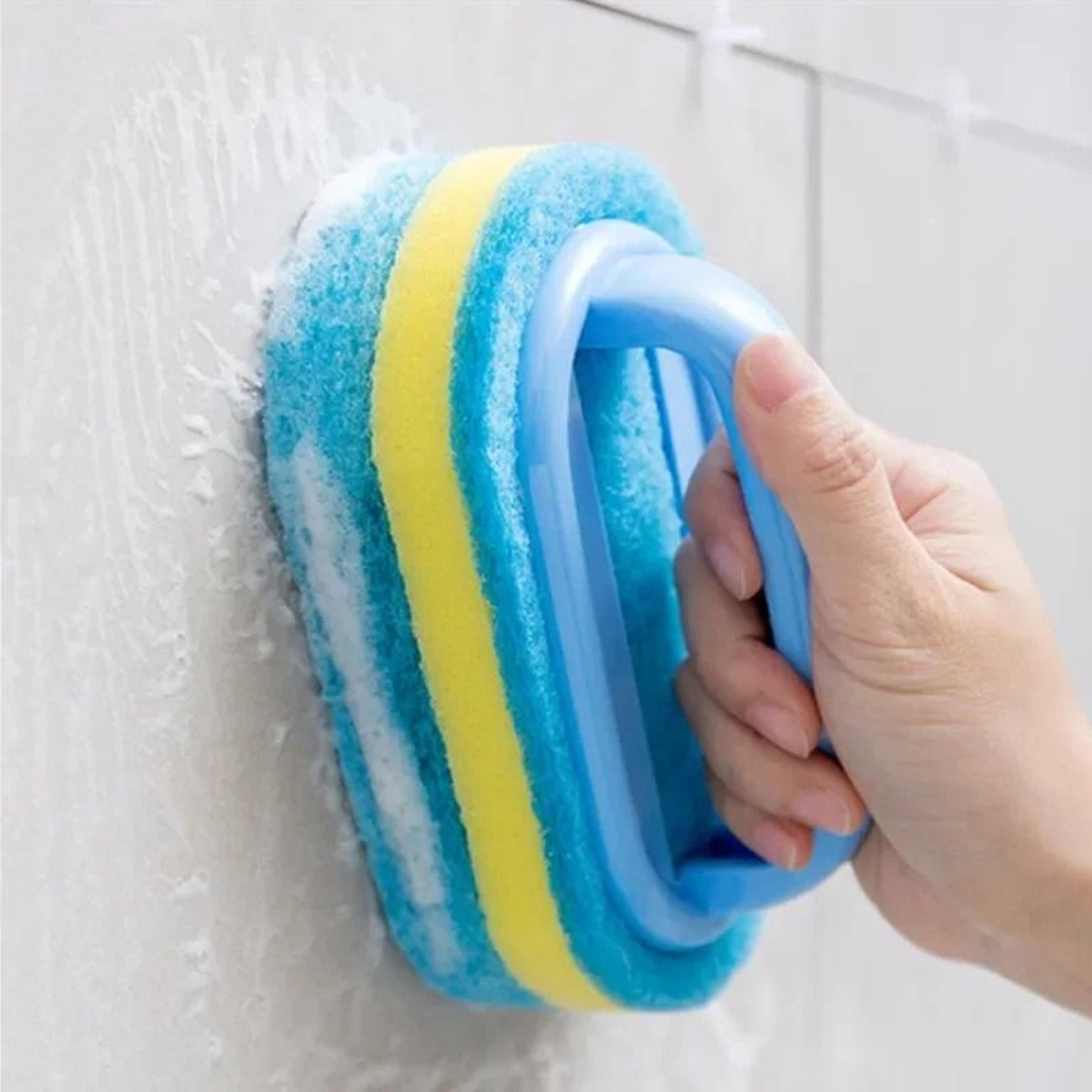 Household Cleaning Brush With Handle Thick Scrubbing Sponge For Kitchen Bathroom 2