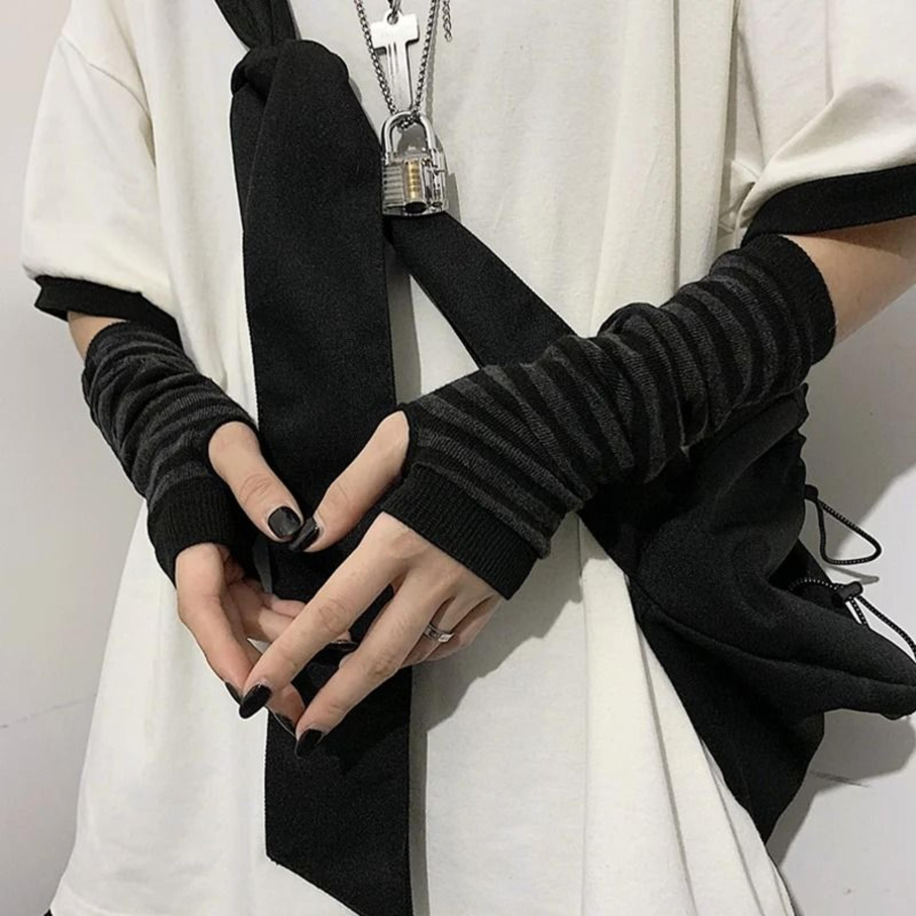 Winter Knit Fingerless Elbow Gloves Unisex  HipHop Stripe Arm Warmers 2