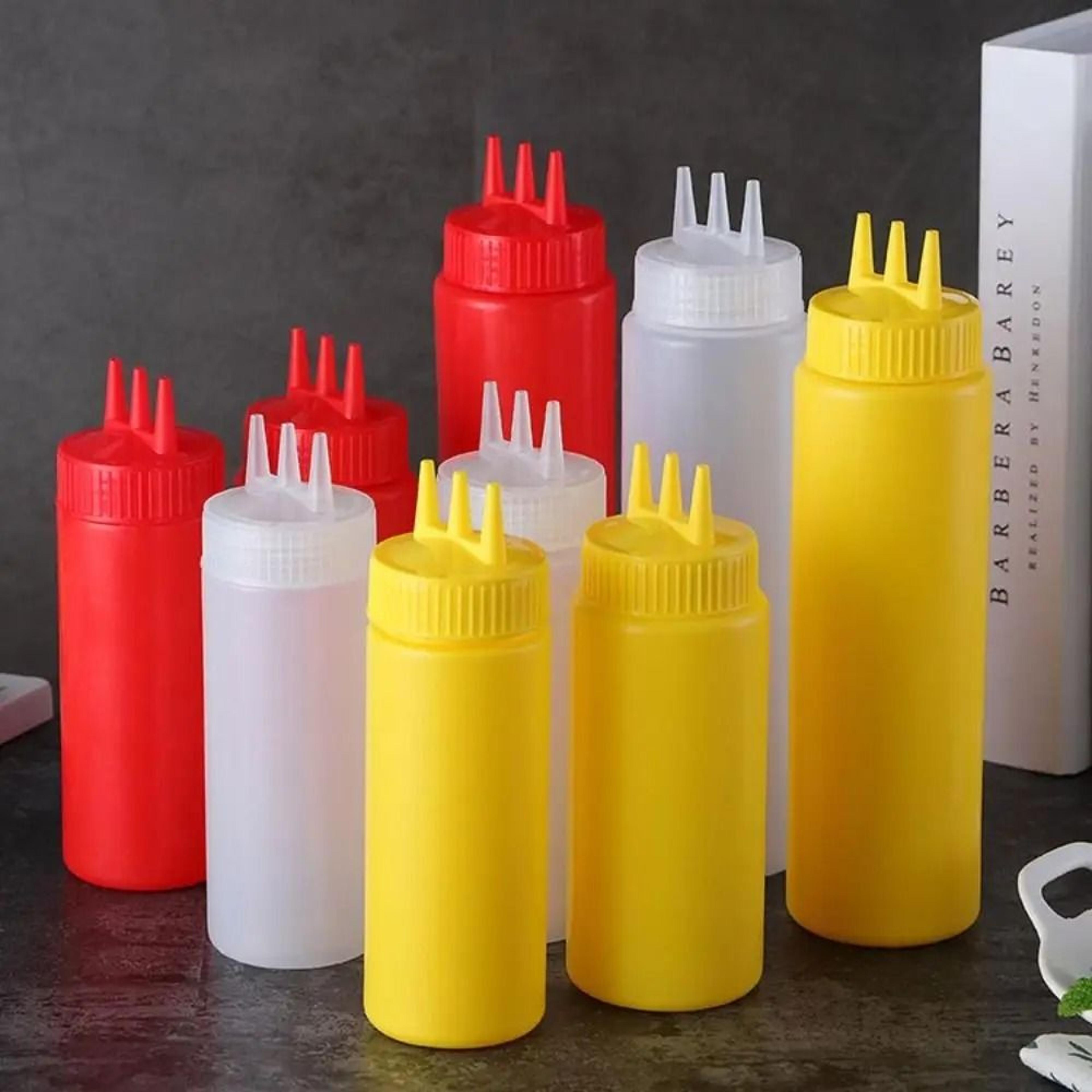 Plastic Graduated Squeeze Sauce Bottle With Three Nozzles For Condiments 0