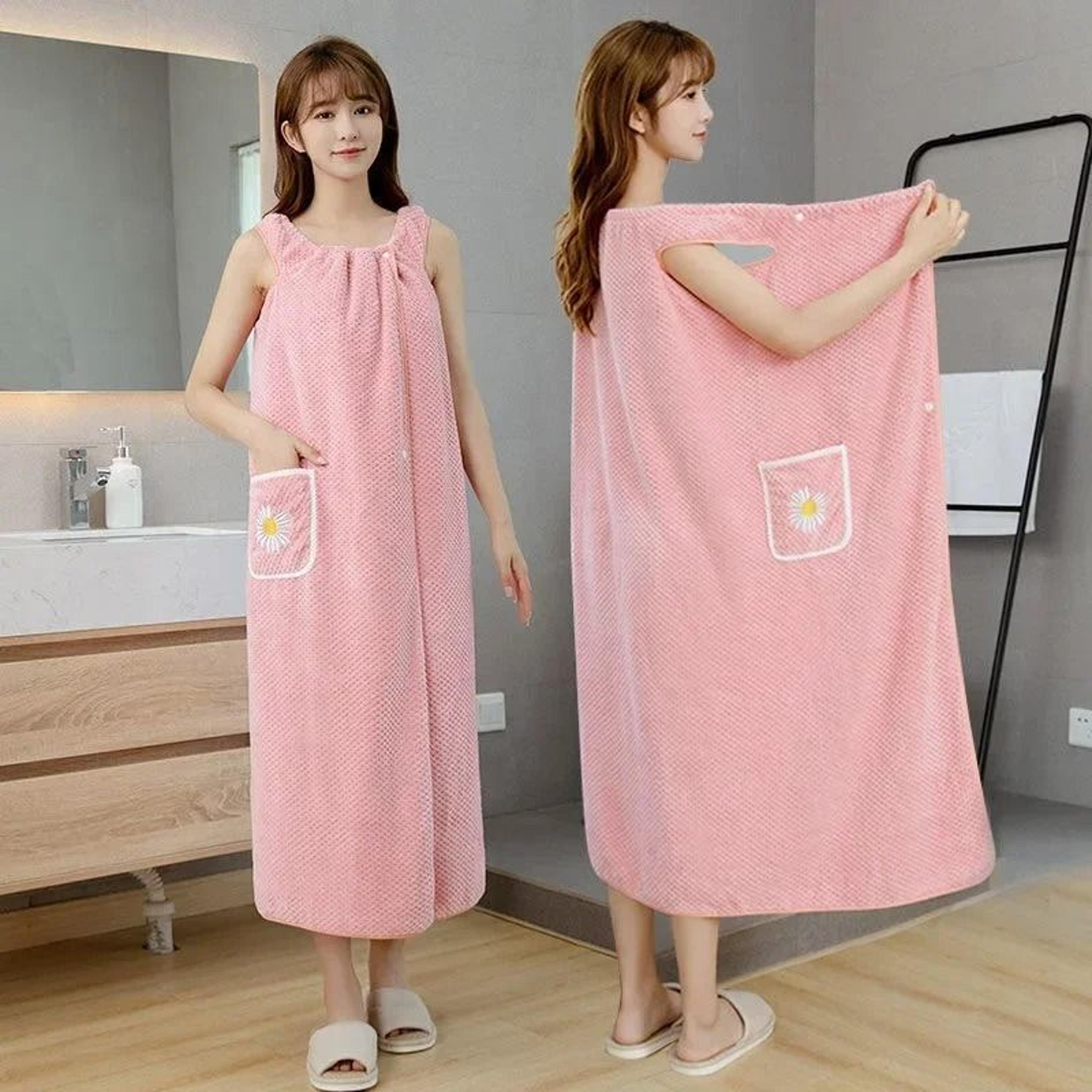 Women Wearable Bath Towel Wrap Absorbent Polyester Bathrobe 2