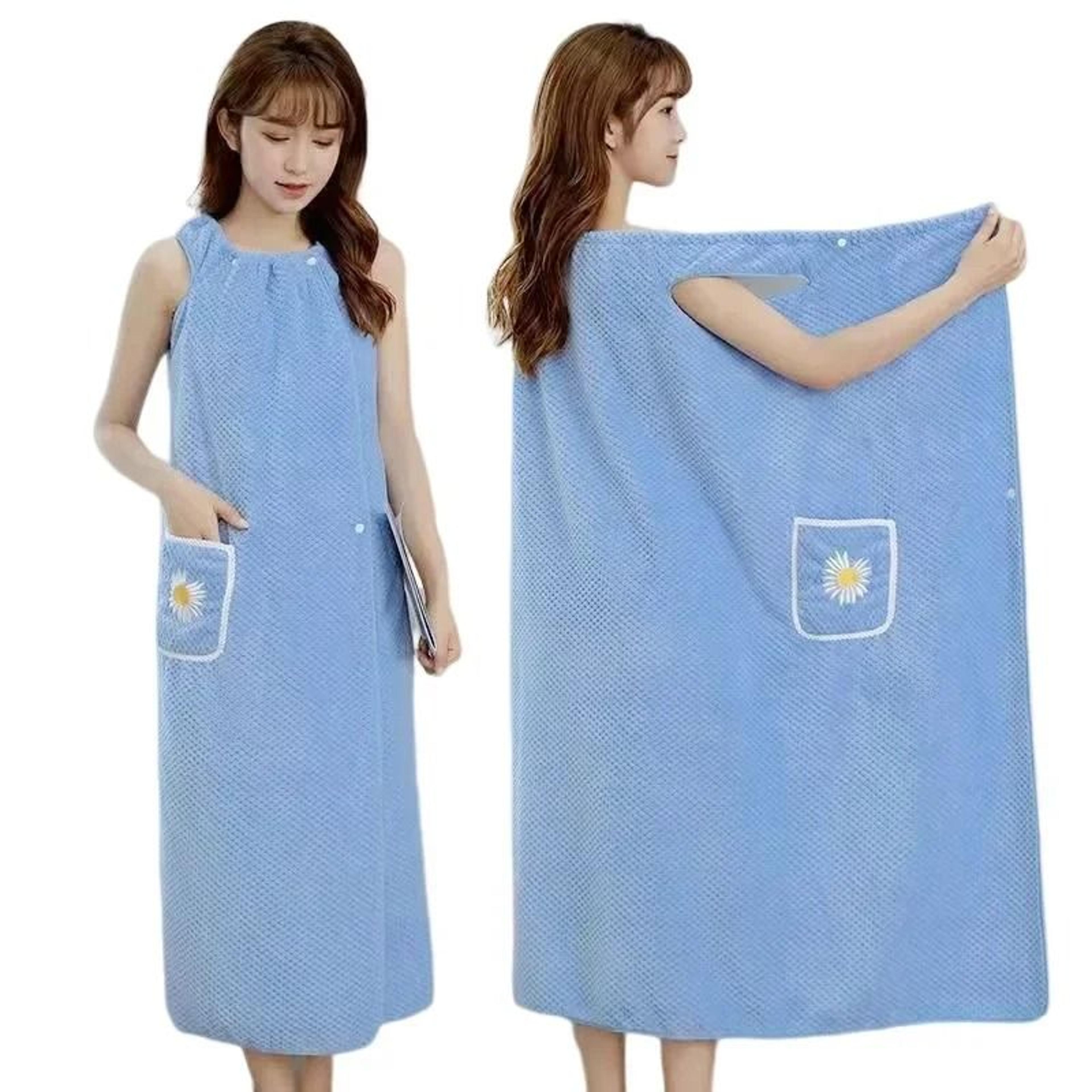 Women Wearable Bath Towel Wrap Absorbent Polyester Bathrobe 3