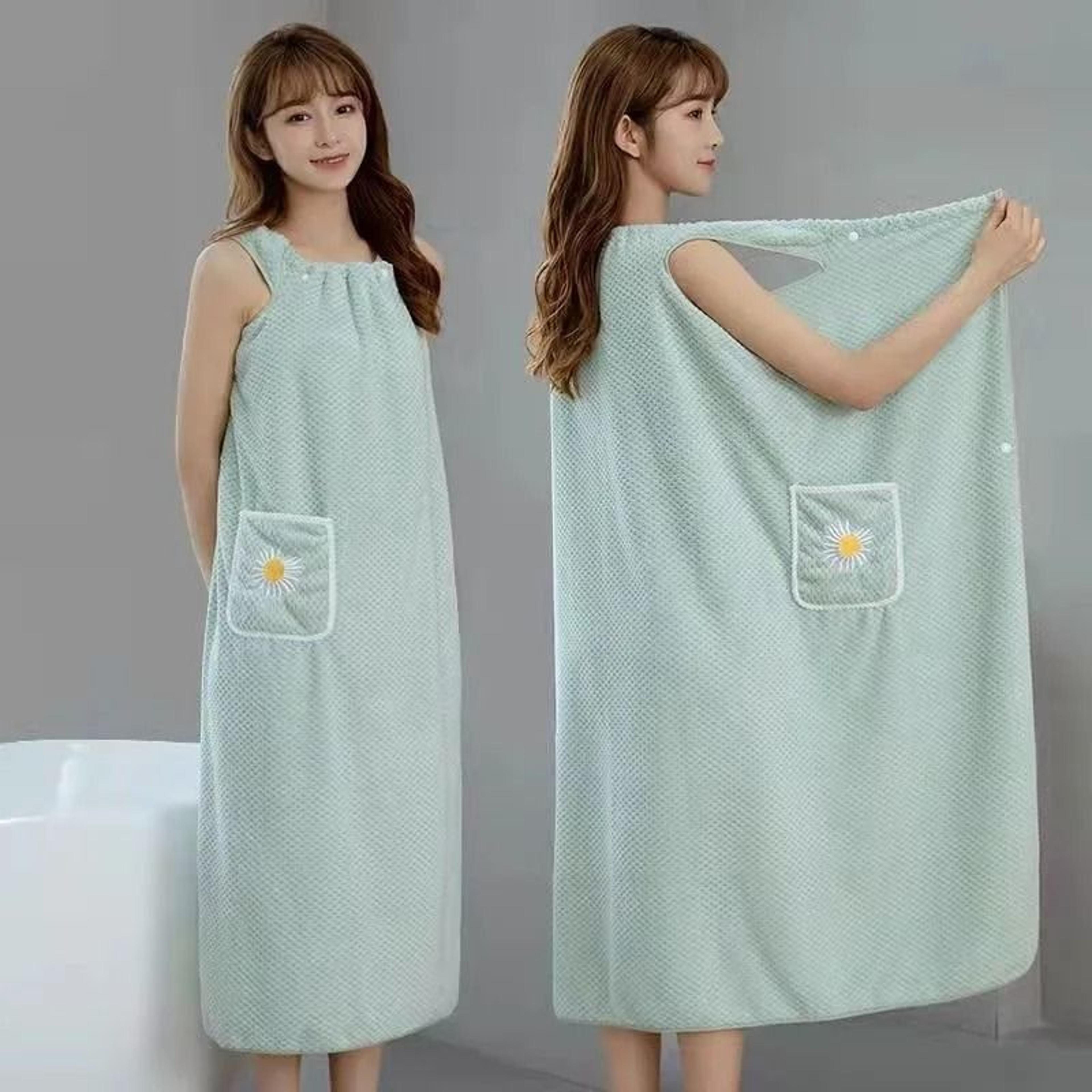 Women Wearable Bath Towel Wrap Absorbent Polyester Bathrobe 6
