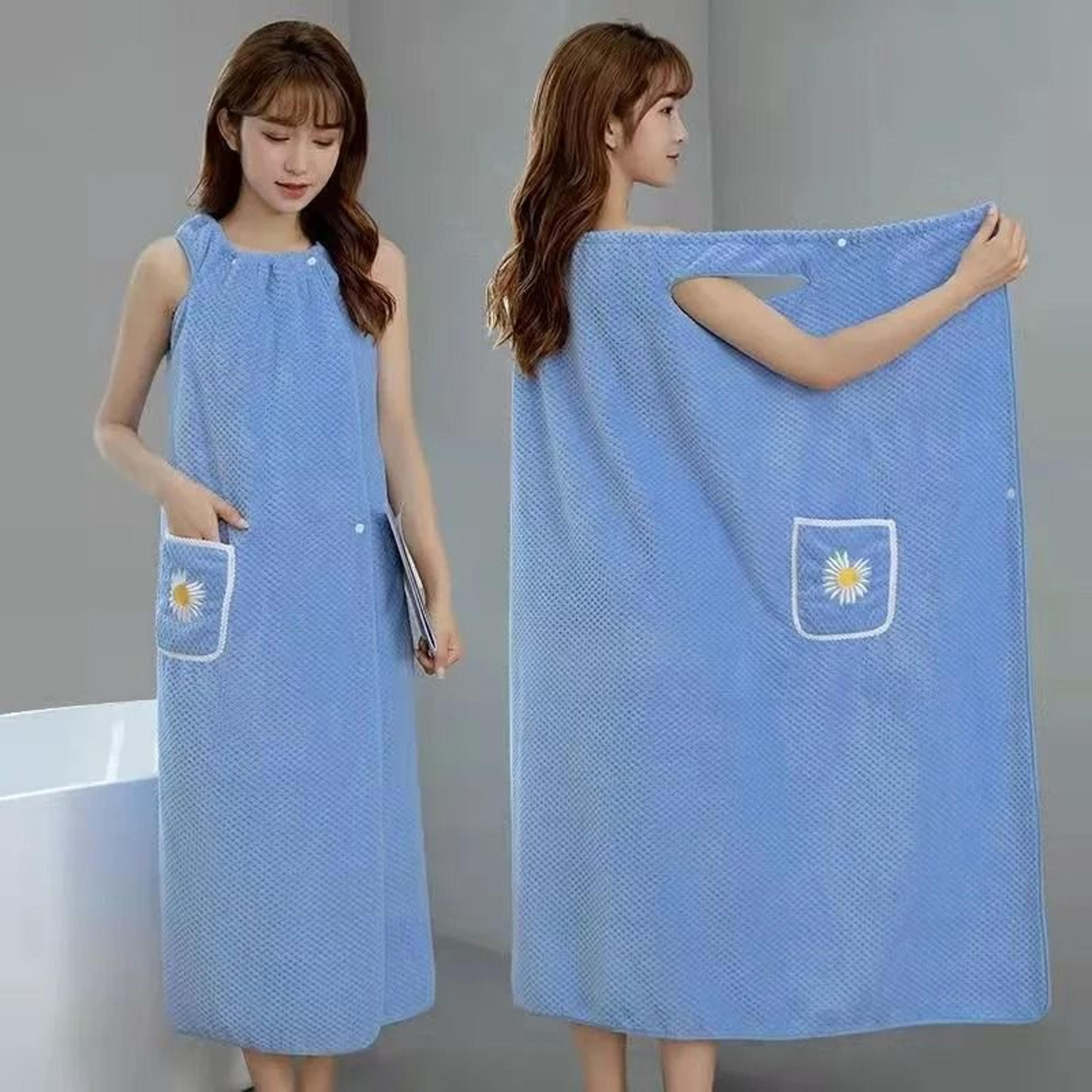 Women Wearable Bath Towel Wrap Absorbent Polyester Bathrobe 8