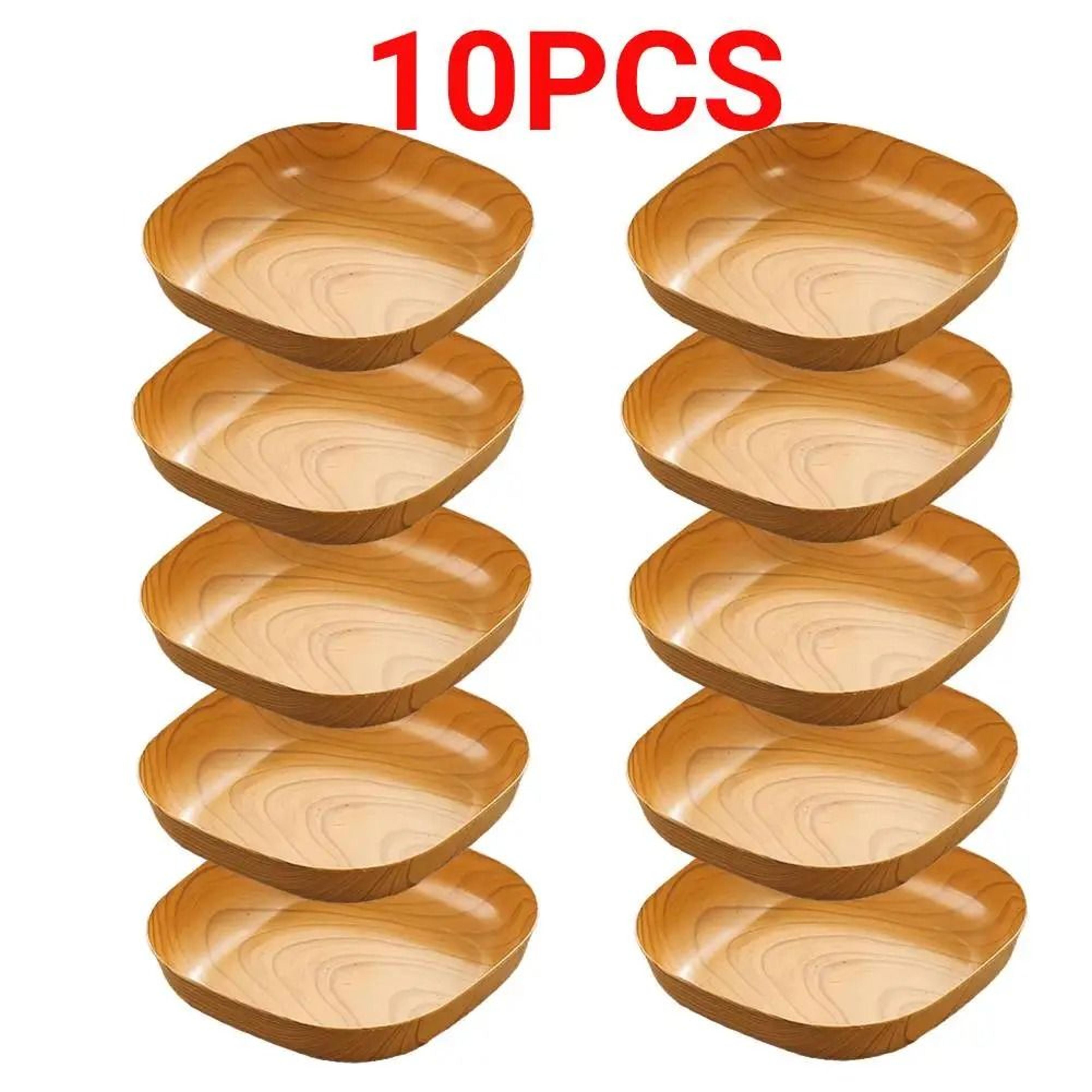 Japanese Style Plastic Dish Set 10 Pieces Imitation Wood Grain Fruit Bowls 6