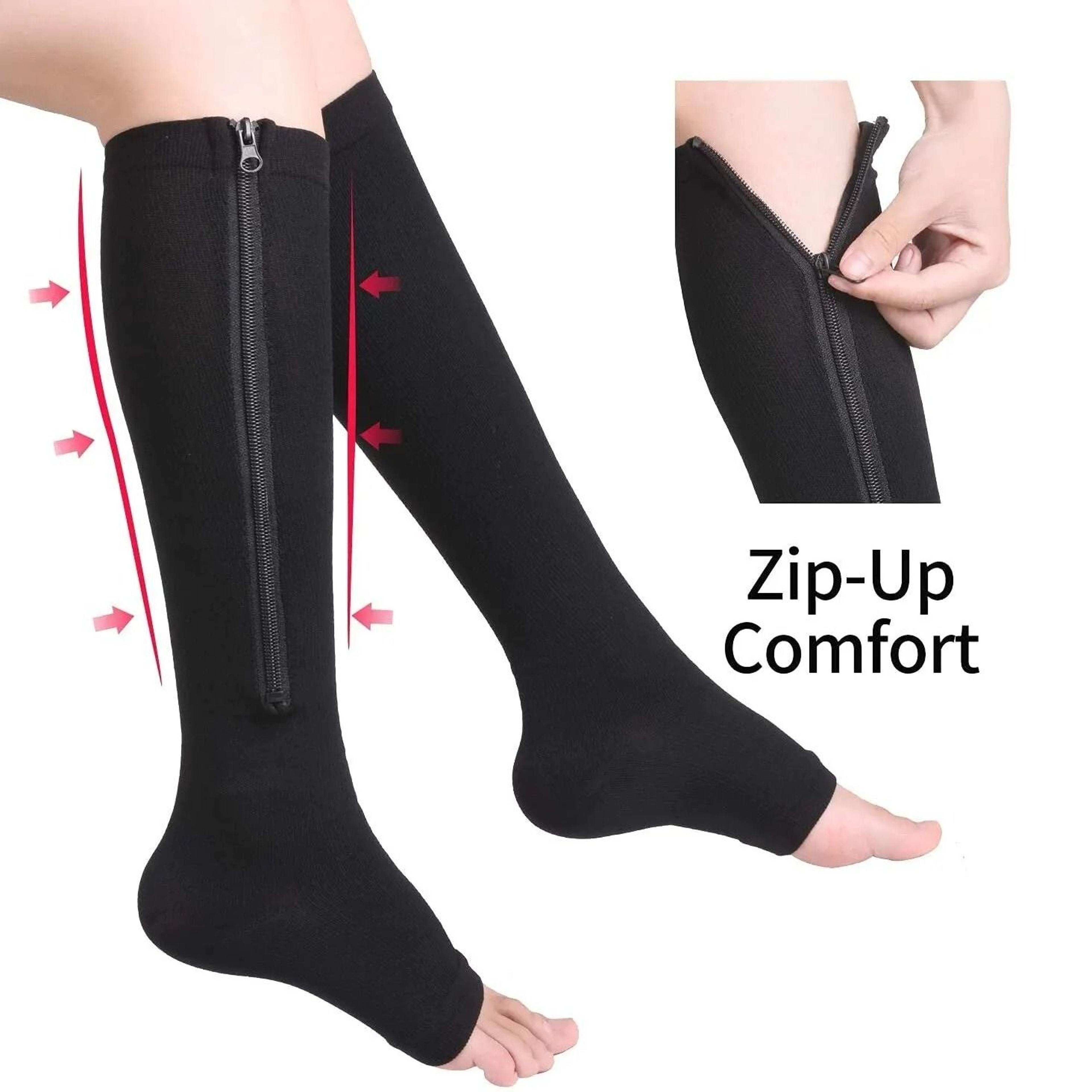 Compression Socks Knee High Open Toe Zipper Support Stockings 2