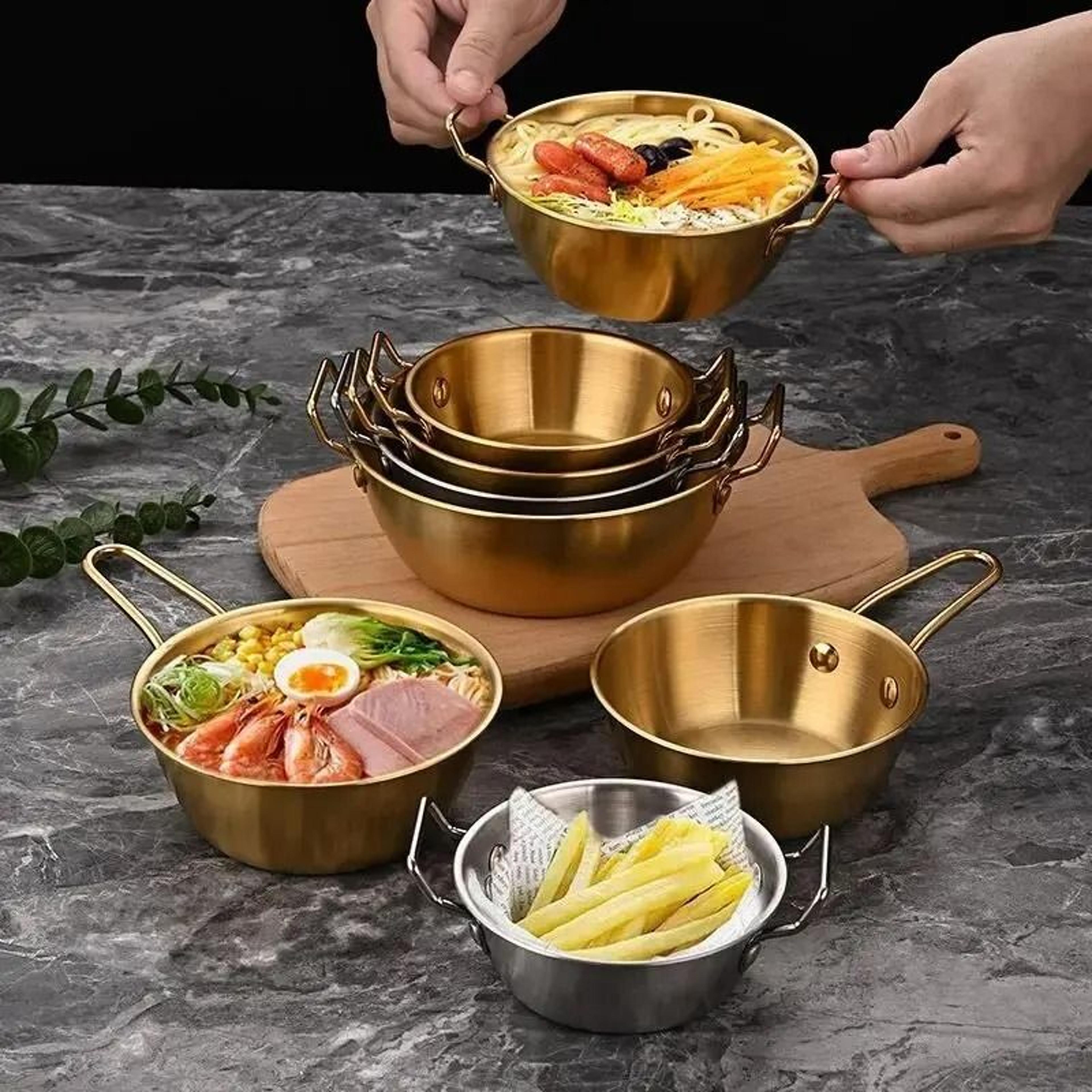 Stainless Steel Golden Instant Noodle Bowl With Handle 3
