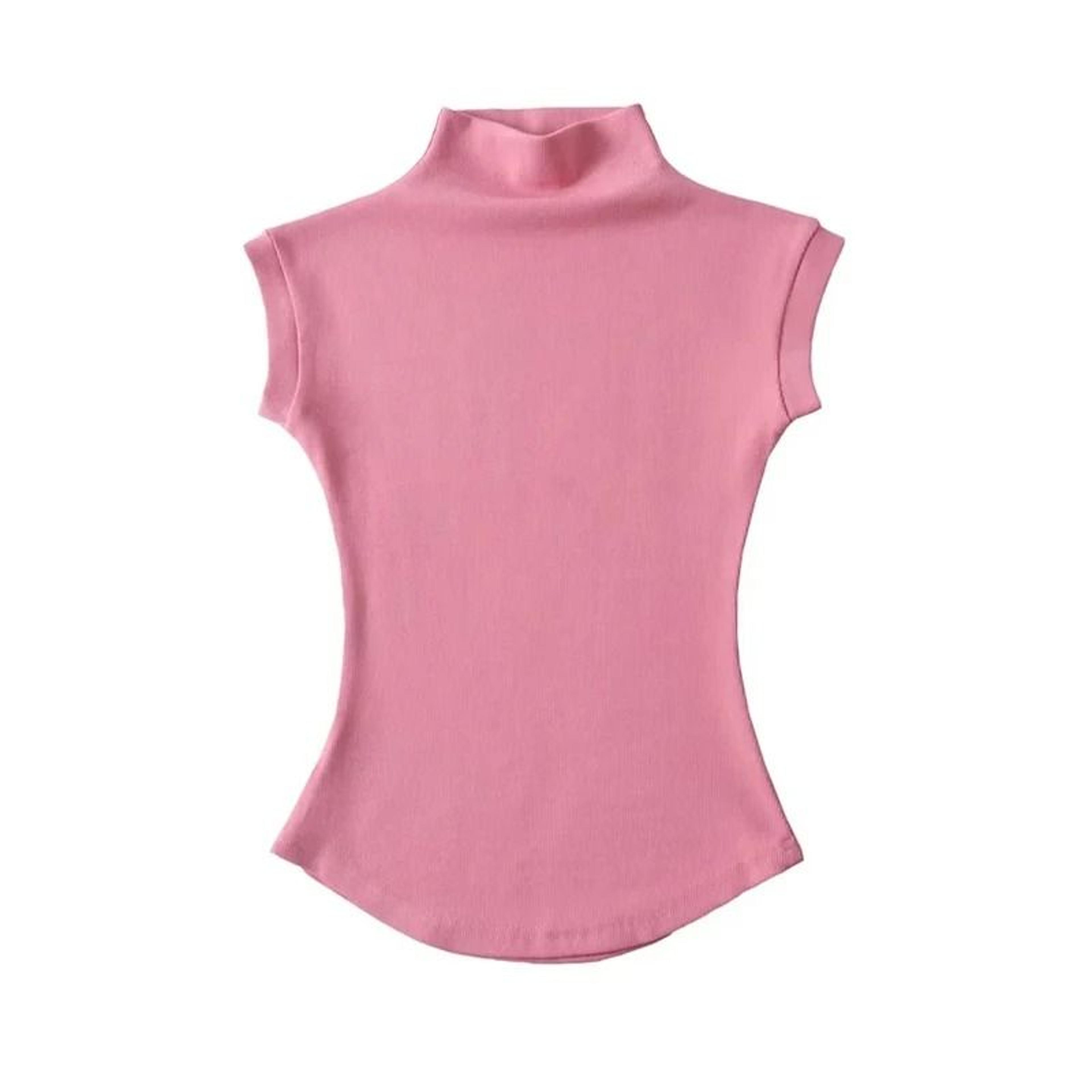 Women Summer Turtleneck Sleeveless Top Solid Slim Fit 9