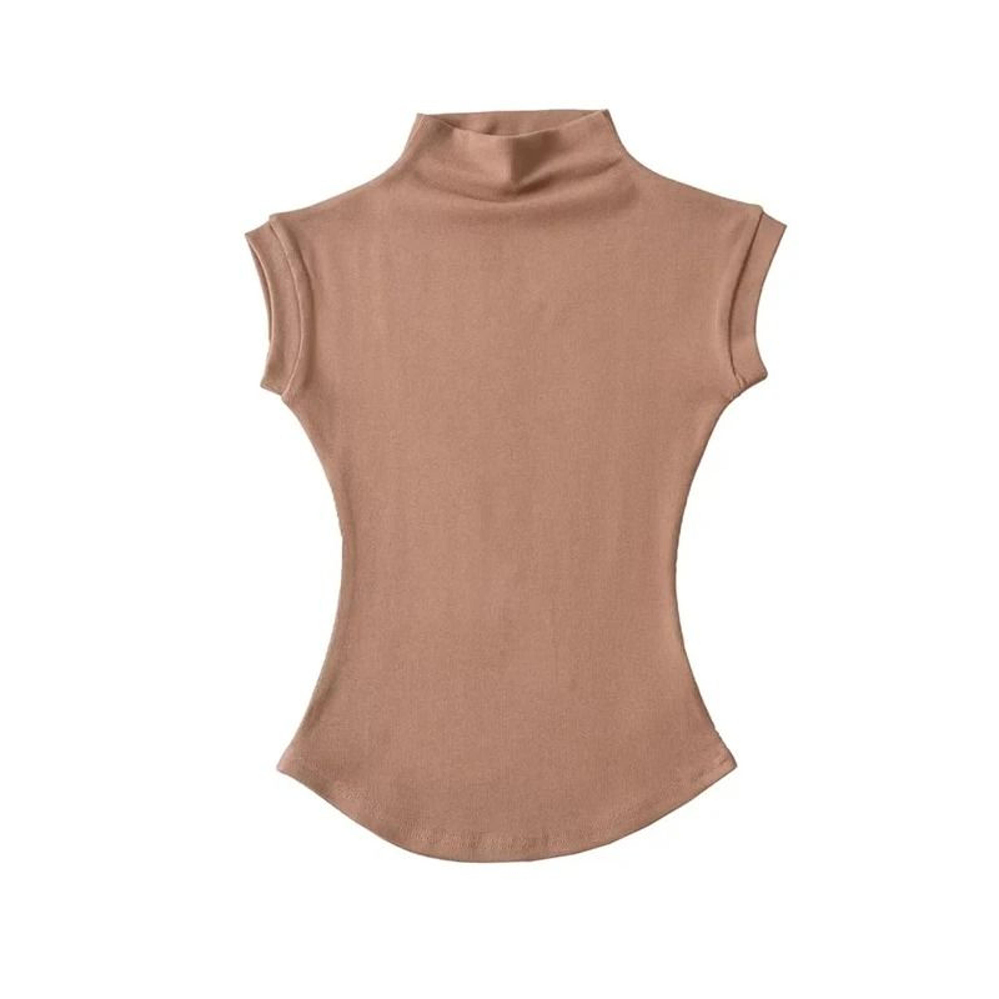 Women Summer Turtleneck Sleeveless Top Solid Slim Fit 10