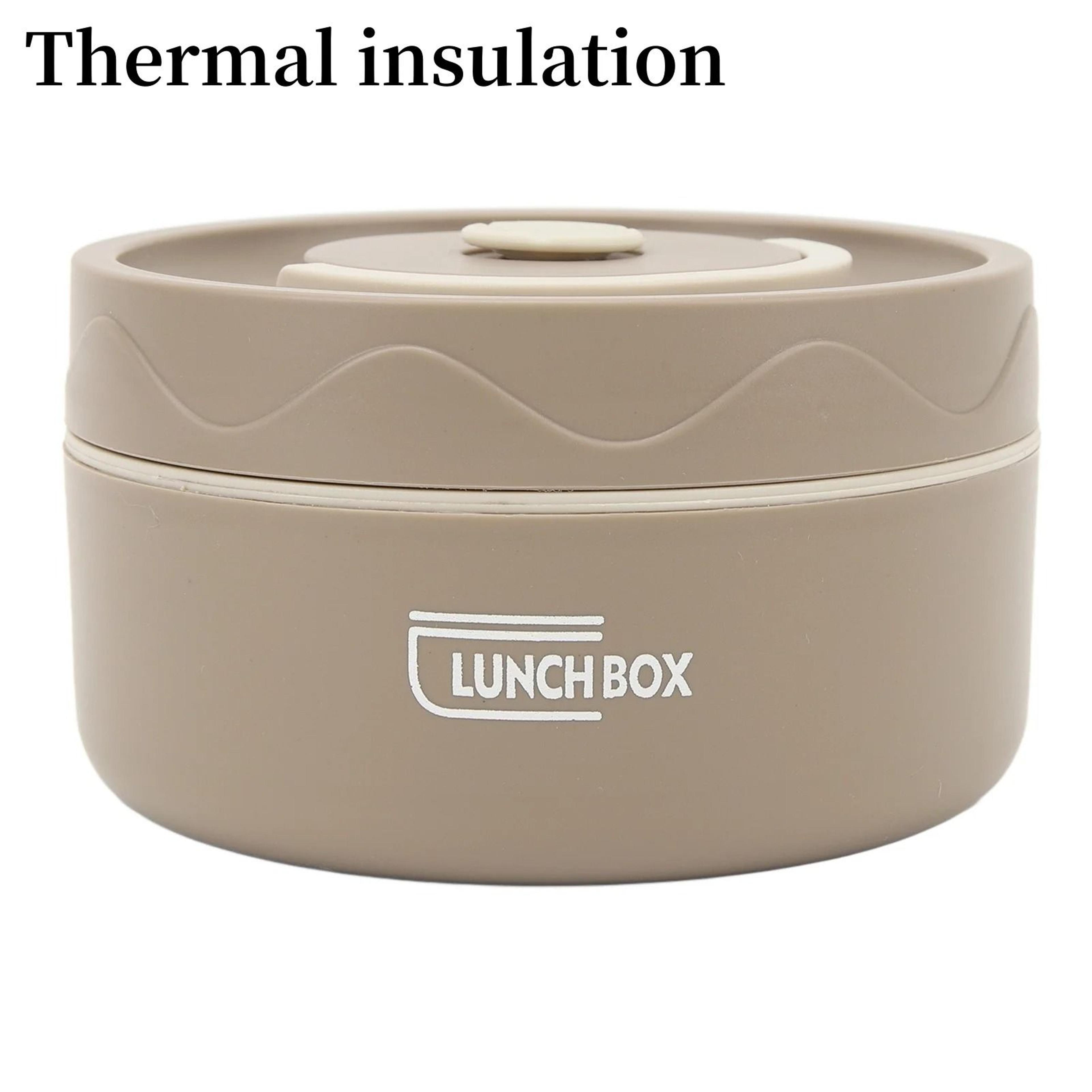 Stainless Steel Thermal Lunch Box Double Layer Round Portable Food Container For Work And School 10