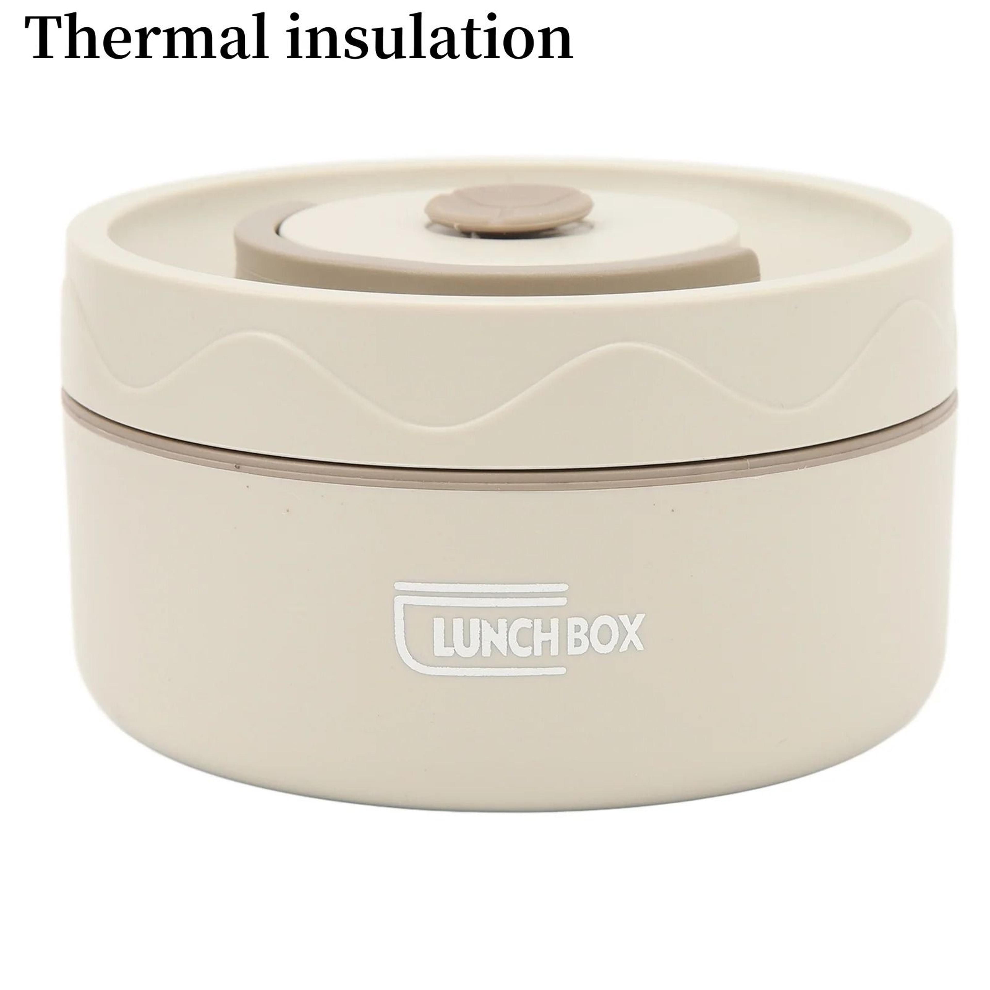 Stainless Steel Thermal Lunch Box Double Layer Round Portable Food Container For Work And School 6