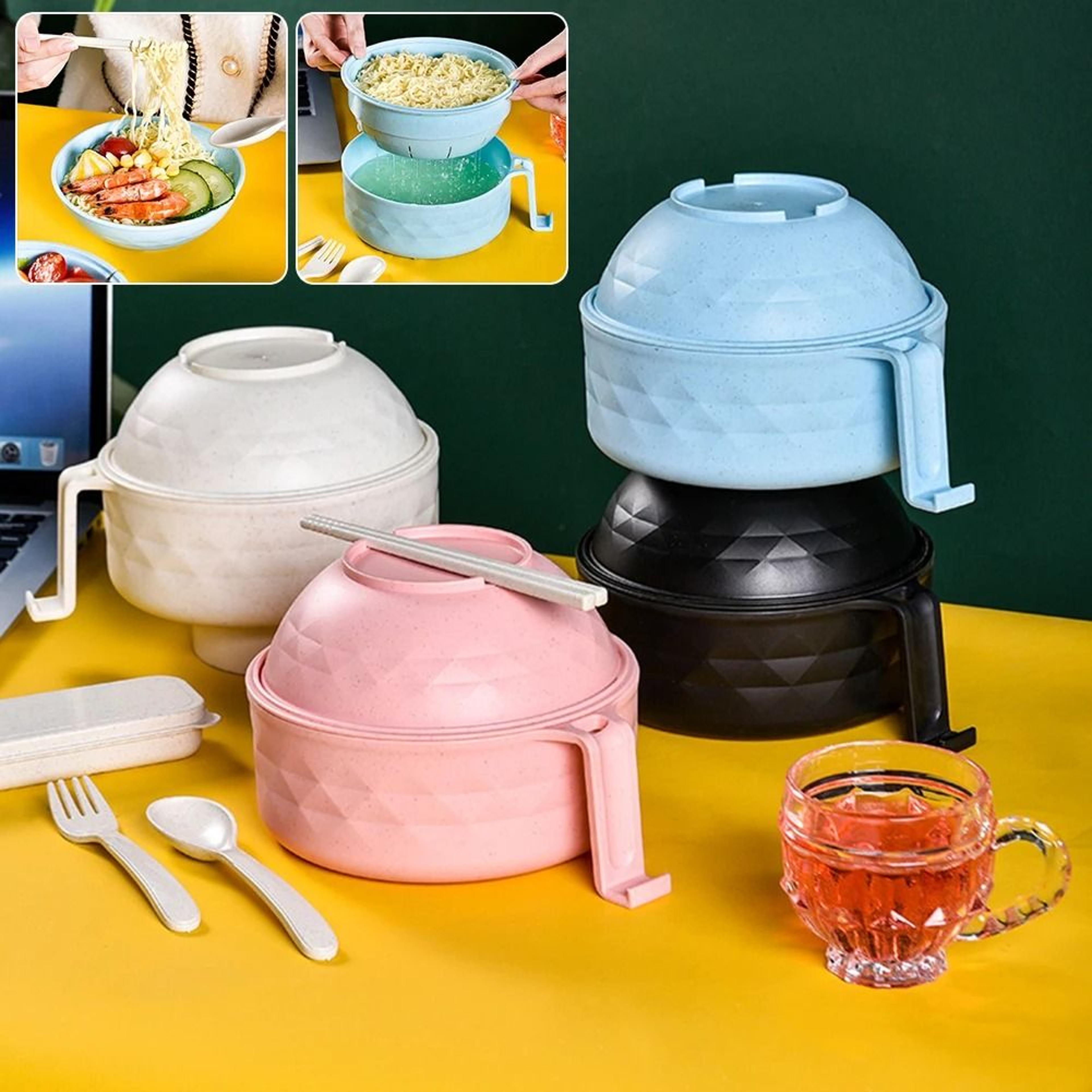Microwave Ramen Bowl Cooker Set Wheat Straw Instant Noodle Bowl With Spoon And Chopsticks 0