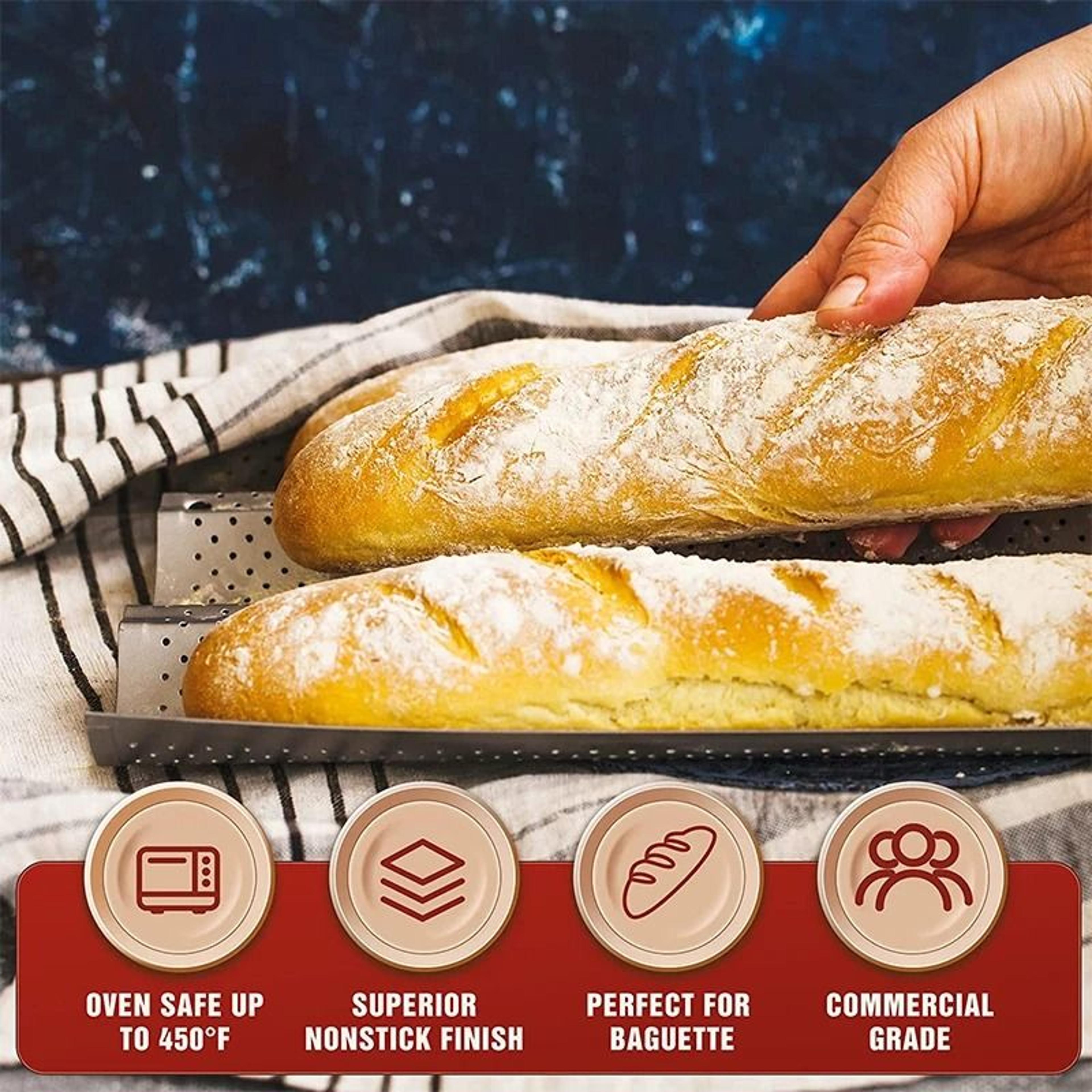 Nonstick Carbon Steel French Bread Baking Pan 4 Wave Baguette Tray 2