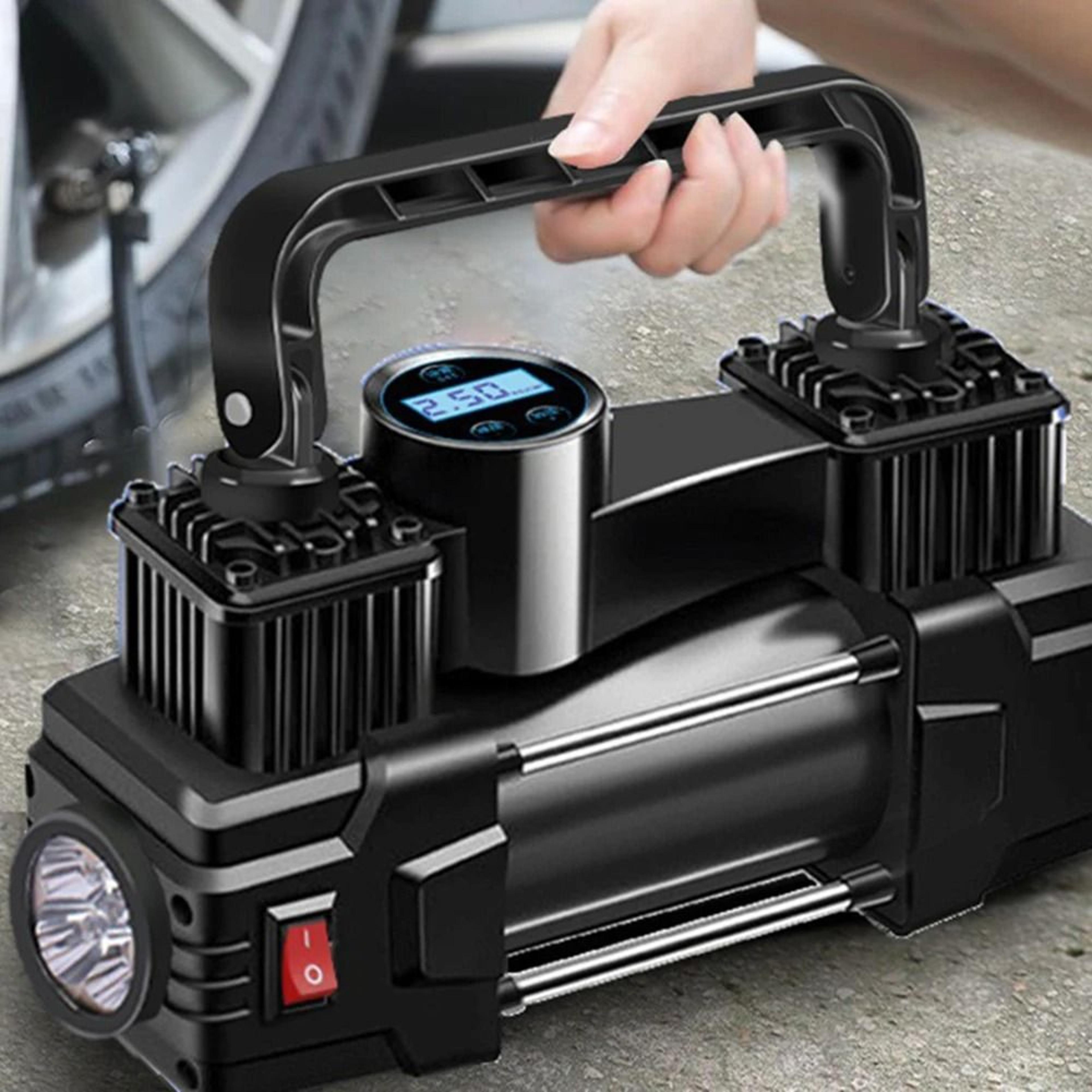 12v 150psi mini air compressor dual cylinder heavy duty tire inflator with led light