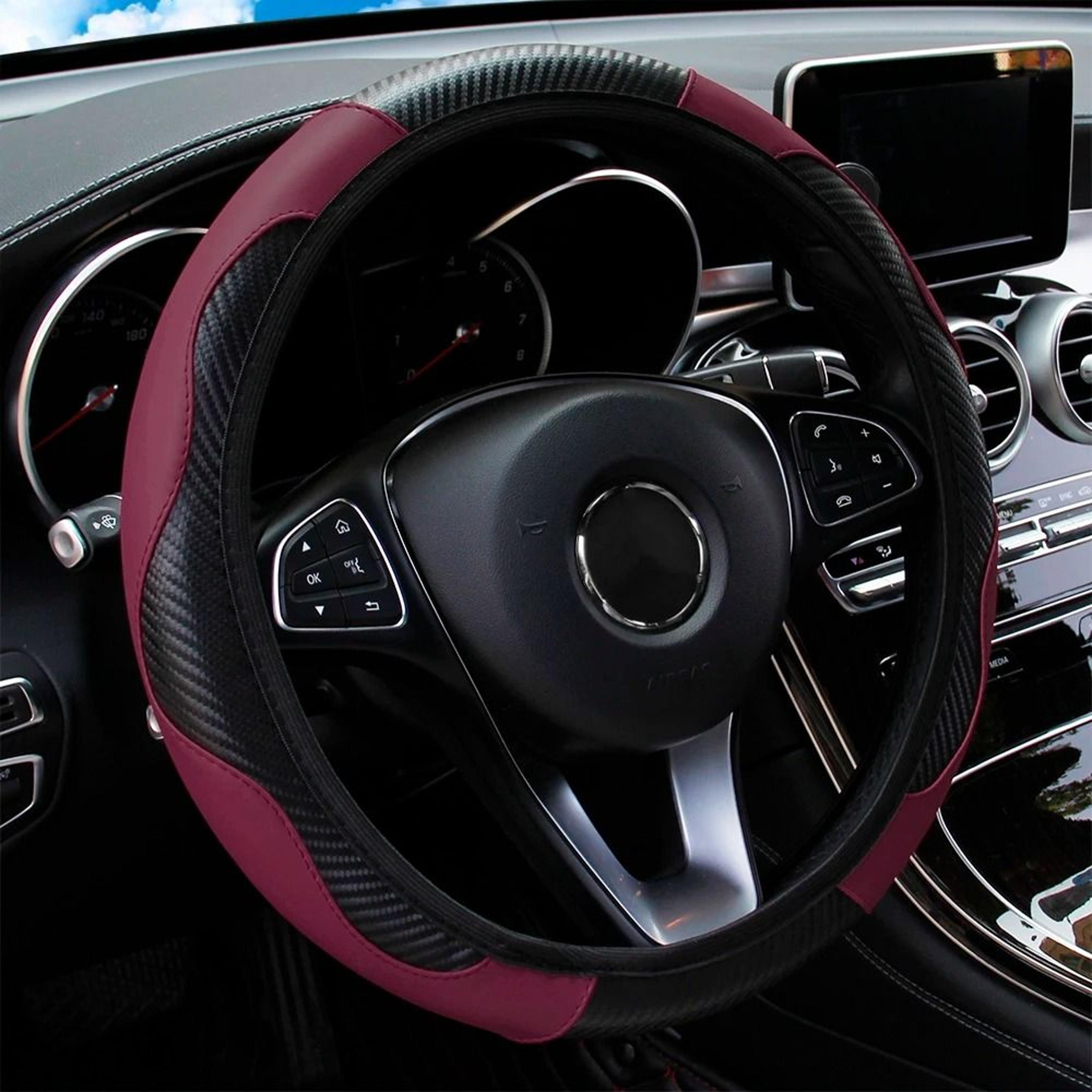 PU Leather Steering Wheel Cover Carbon Fiber Style 8