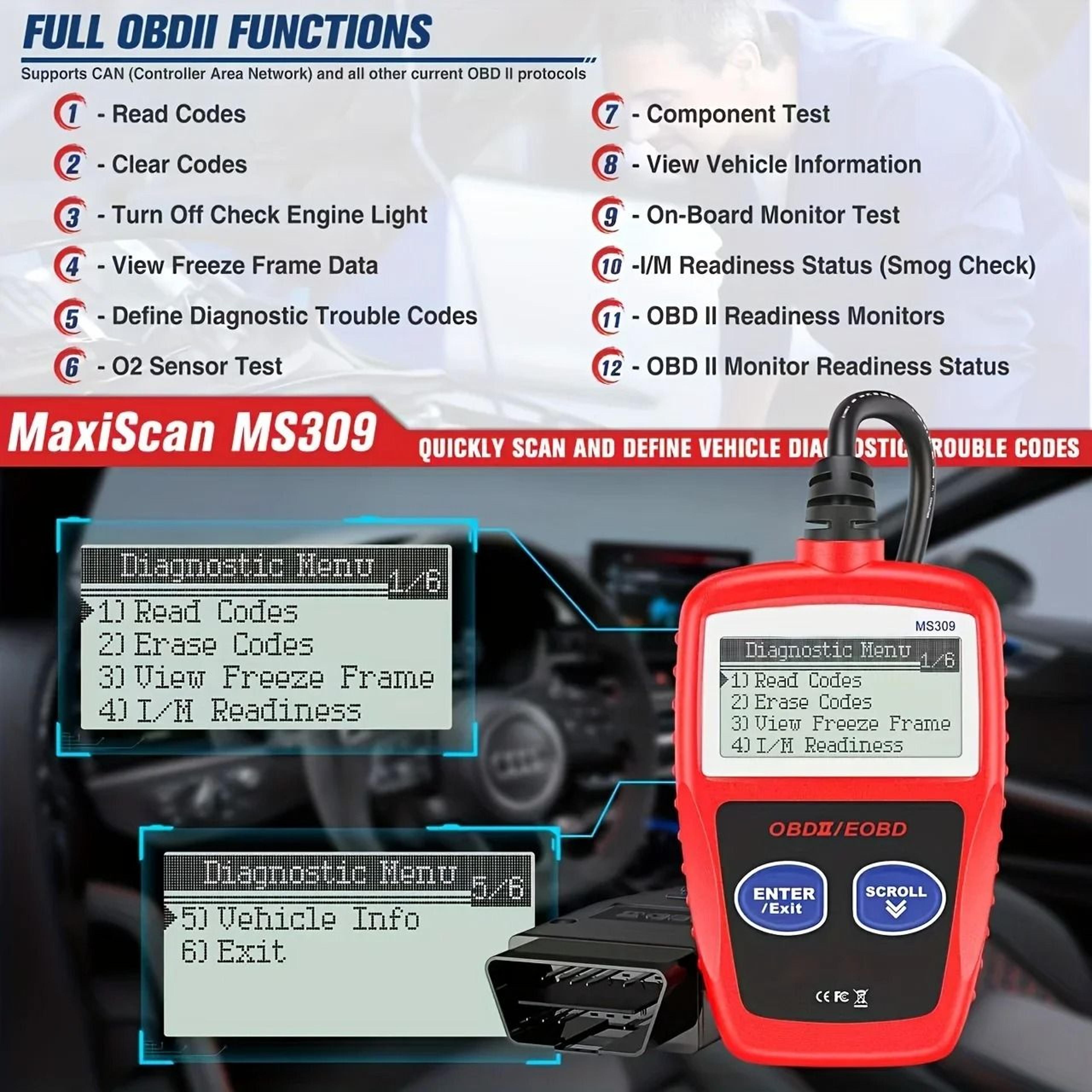 Advanced Car Diagnostic Tool Plus MS309 OBD2 Scanner 4