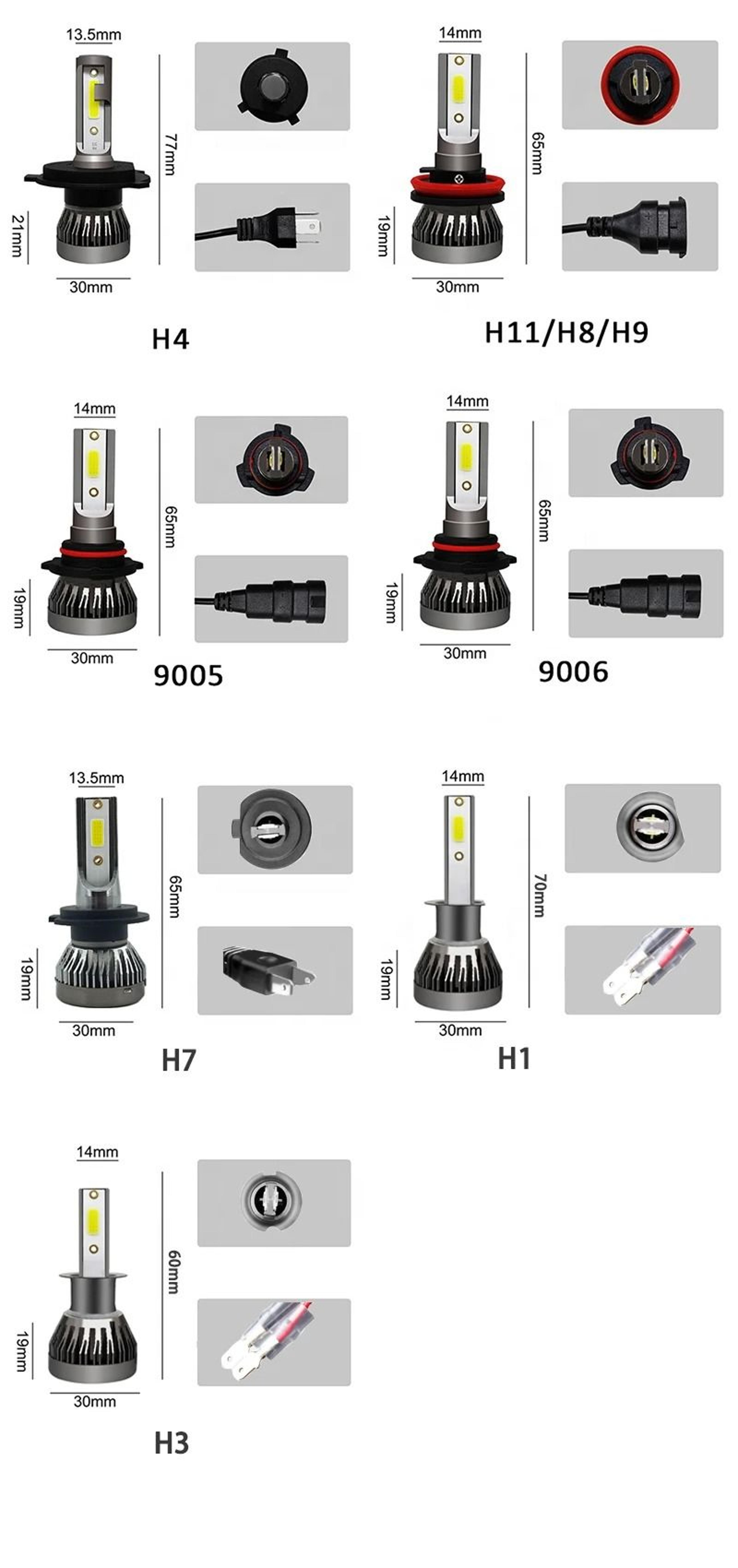 Mini LED Car Headlight Bulbs 6000LM 6000K Pair 1