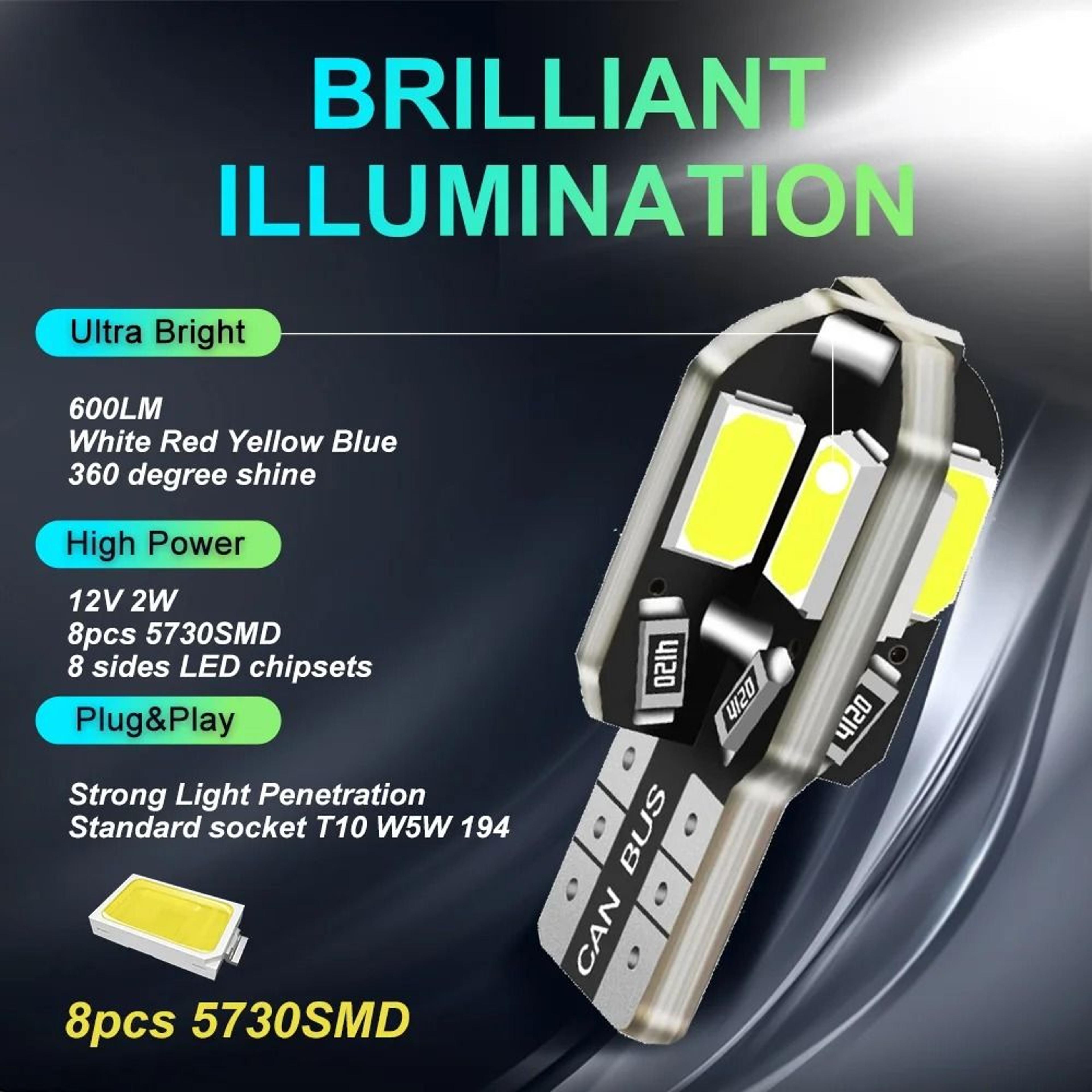 T10 LED Car Bulbs Canbus 5730 8SMD 12V For Interior And Signal Lighting 2